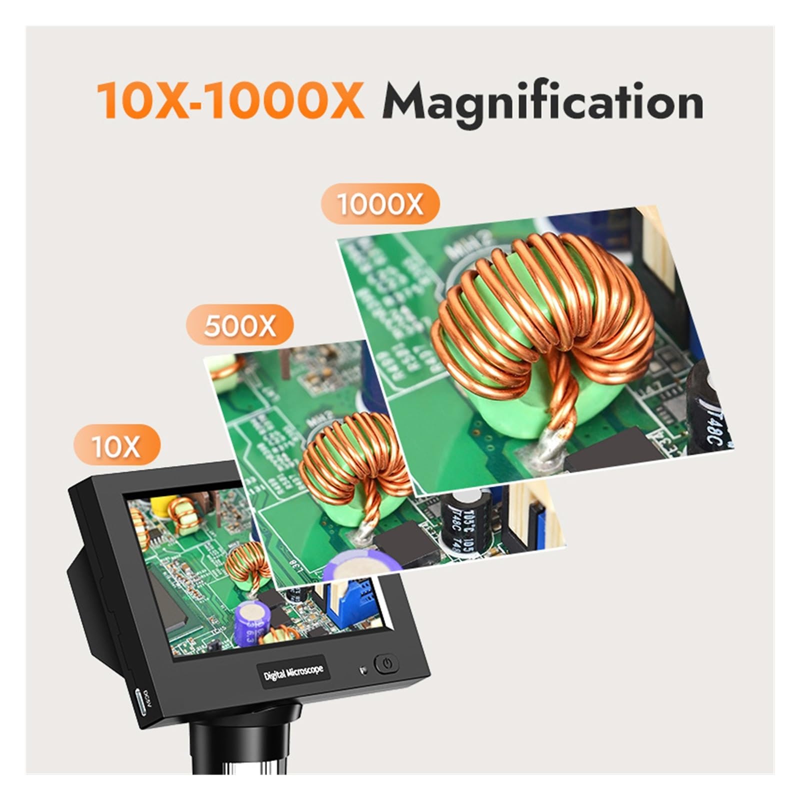 4.3"IPS Digital Microscope With 8 LEDs1000X Magnification Coin Microscope USB Electronic Microscope Camera For PCB Soldering