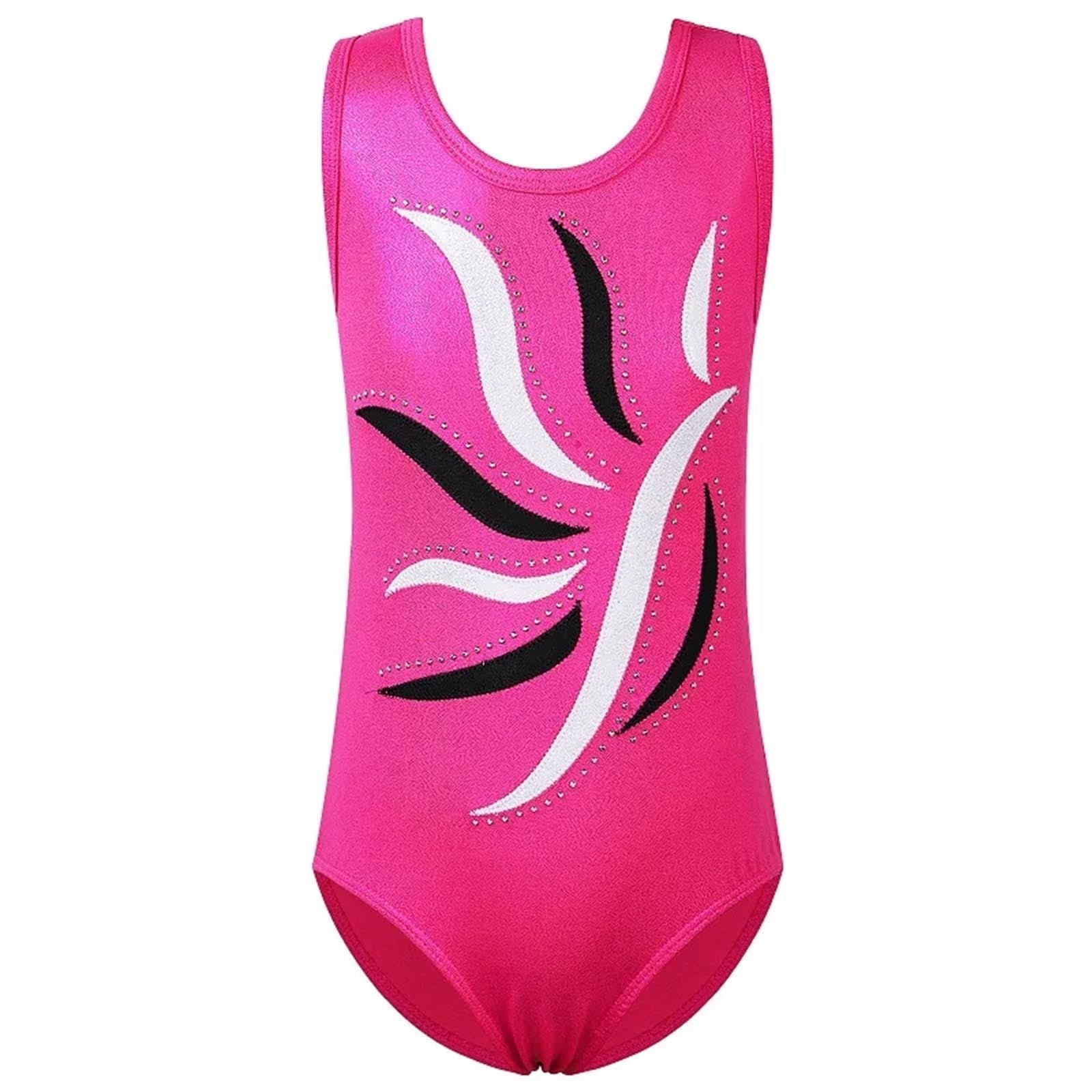 Mädchen Turnanzug Gymnastikanzug for Mädchen Ärmelloser Body Schwarz Performance Kleidung Diamant Praxis Outfit Ballettanzug(Color1,6A)