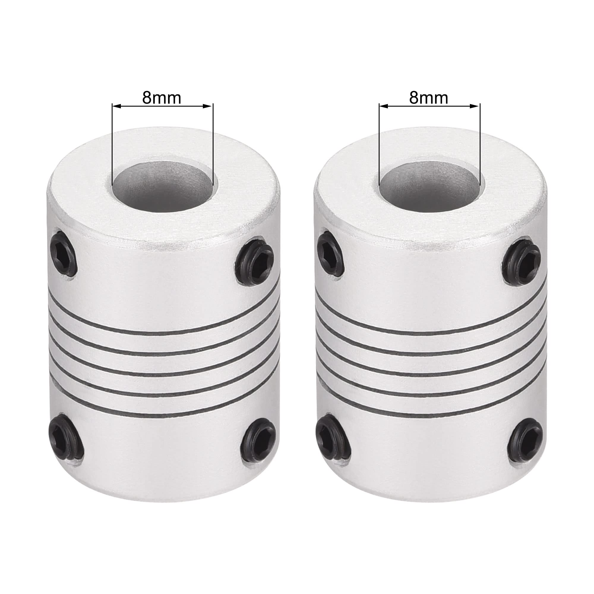 sourcing map 8mm do 8mm Aluminium Stop Wał Sprzęgło Elastyczne Łącznik Silnik Złącze Złącze Złącze L25xD19 Srebrny, 2szt.