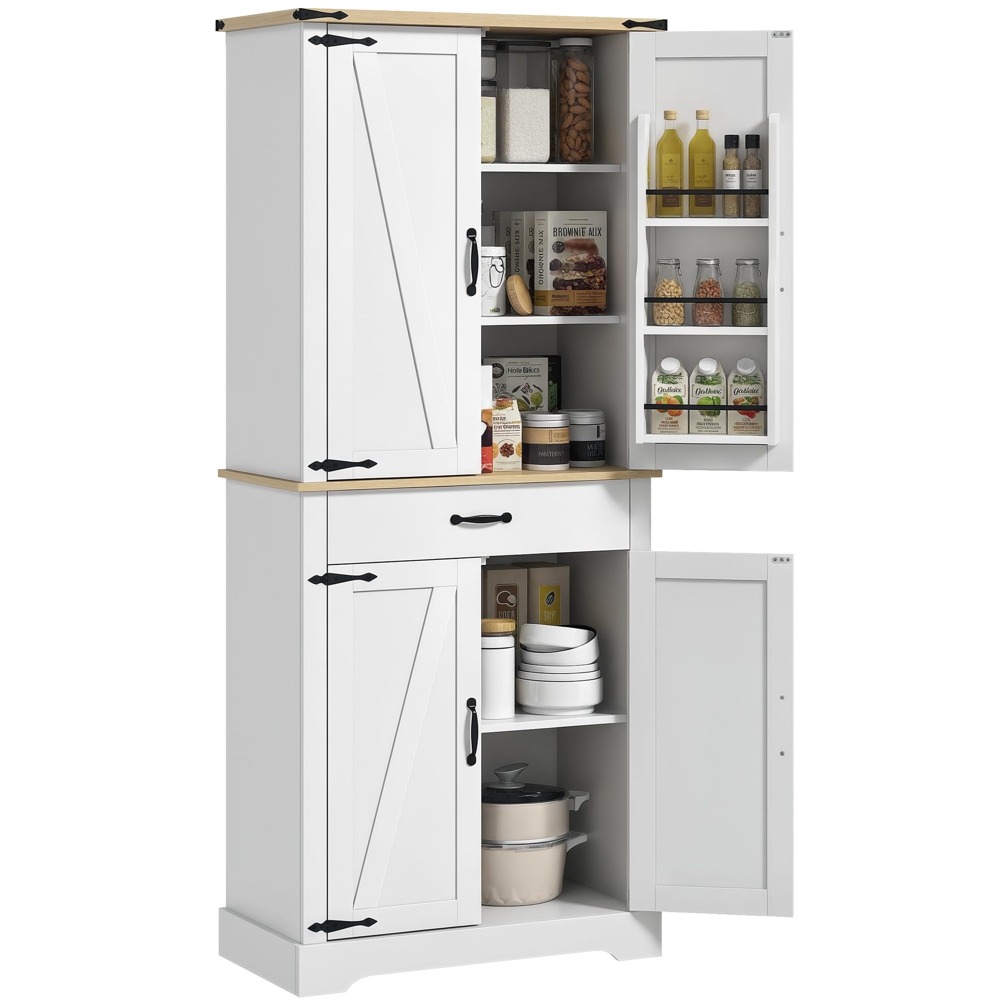 HOMCOM Armoire de Cuisine Buffet Cuisine 4 Portes 76,5 x 40 x 181 cm Blanc