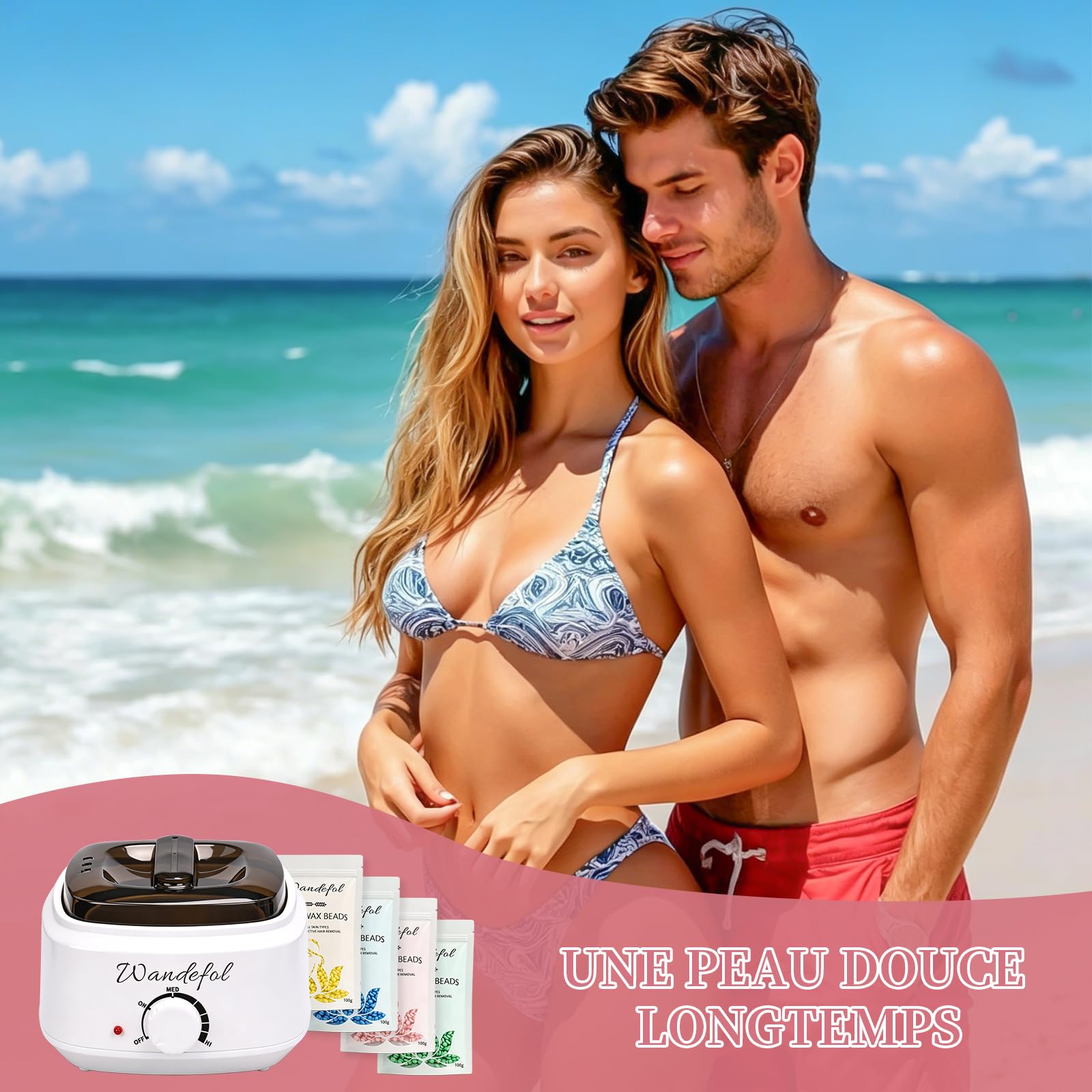 Chauffe Cire Epilation, Kit Epilation Cire Inclure 400g Perles de Cire Chaude, Bol en Silicone, 30 Spatules - Appareil Cire Epilation pour Visage, Corps & Maillot