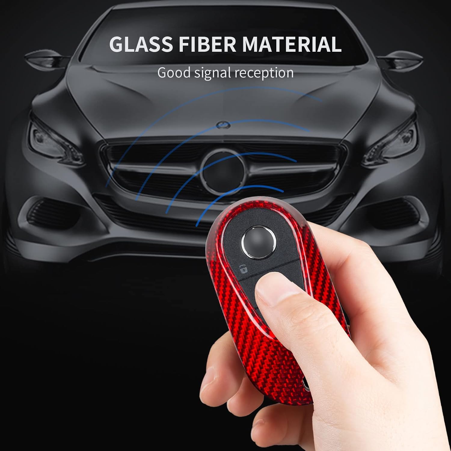 T-carbon Key Fob Cover Compatible with Mercedes Benz ,Real Glass Fiber Key Case Key Fob Protector Compatible with Benz EQE S580 A B C-Class S-Class G-Class E-Class Key Fob Cover,Red