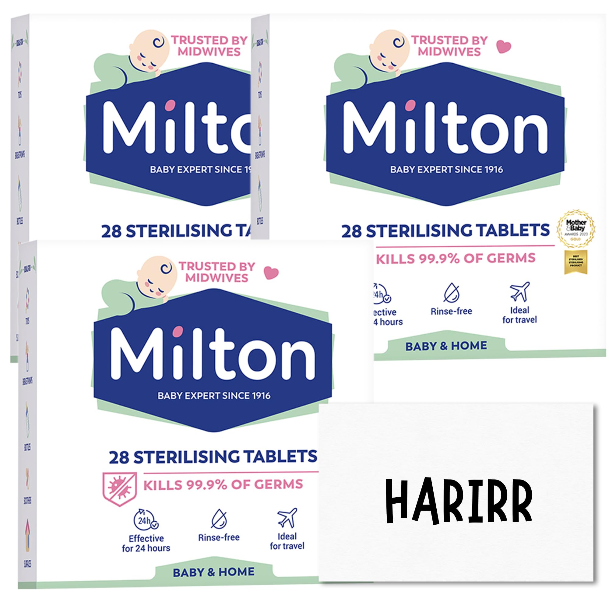 Milton Sterilising Tablets 3 Pack (84 Tablets) – Cold Water Baby Bottle Steriliser Tablets – Kills 99.9% of Germs in 15 Minutes – No Rinse Formula – Travel-Friendly Baby Feeding Steriliser Solution