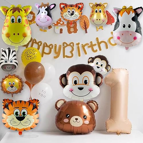 Miniatura 4 de Globos de animales de safari en la selva, 30 piezas de helio mixto de helio, adorable vaca, tigre, león, mono, cebra, jirafa, globos en forma de