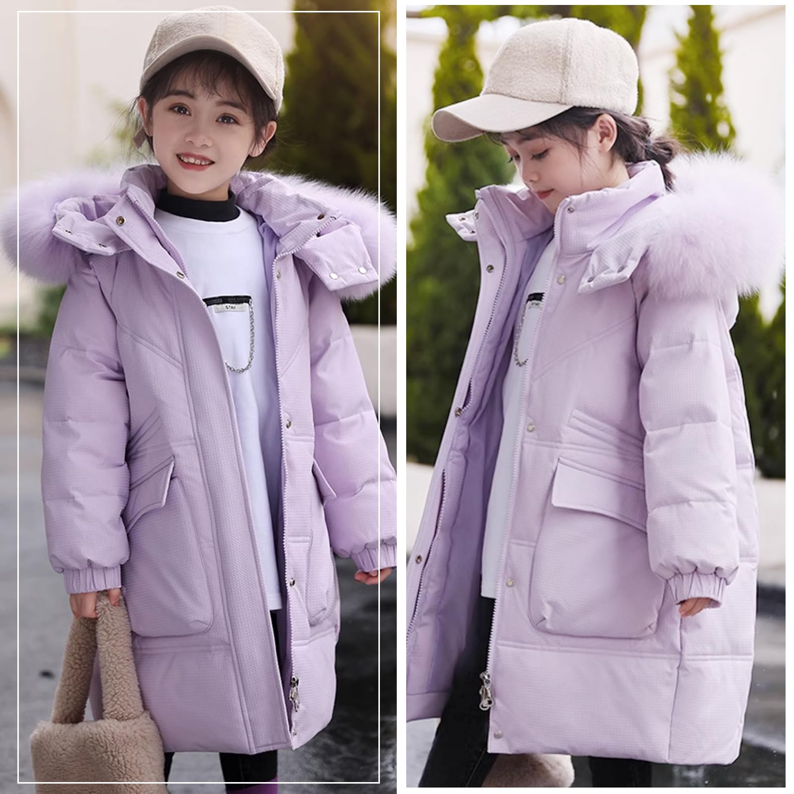 Chaqueta Acolchada Niñas Abrigo Invierno con Capucha Chaqueta de Plumón Caliente Down Jacket