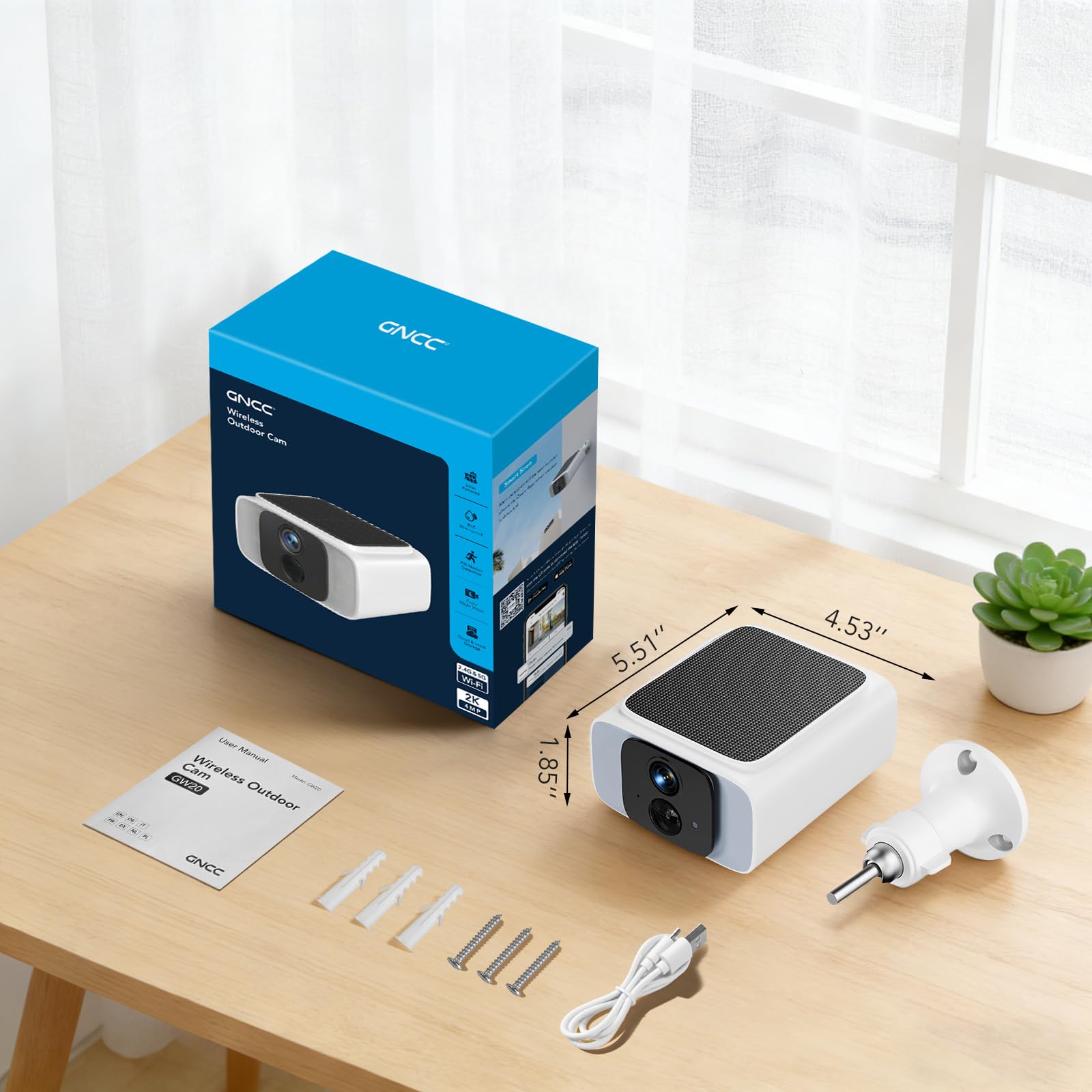 GNCC Camera Surveillance WiFi Exterieure sans Fil Solaire, 5G/2.4GHz WiFi | 2K Camera Exterieur avec Panneau Solaire, Vision Nocturne Couleur, Audio Bidirectionnel, PIR Sirène, W20