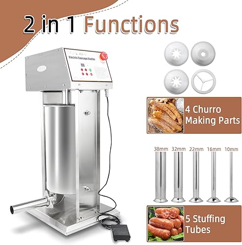 Miniatura 3 de Hakka Commercial - Máquina de llenado de salchichas eléctrica de acero inoxidable de 25 libras y máquina de llenado vertical de salchichas