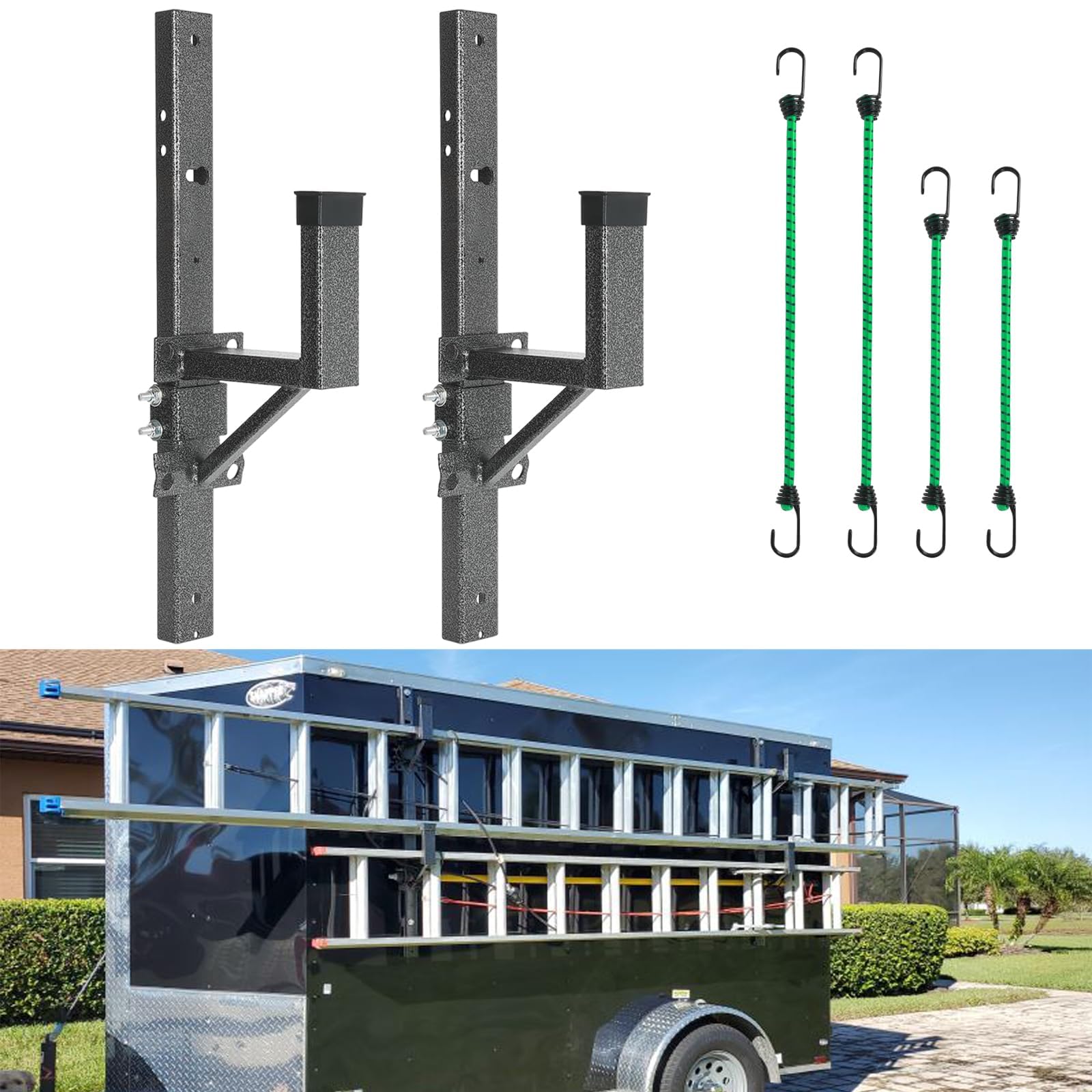 Side Mount Trailer Ladder Rack, Adjustable Heavy Duty Steel Ladder Rack for Open and Enclosed Trailer Exterior Side Wall, 1 Ladder 150 LBS Capacity