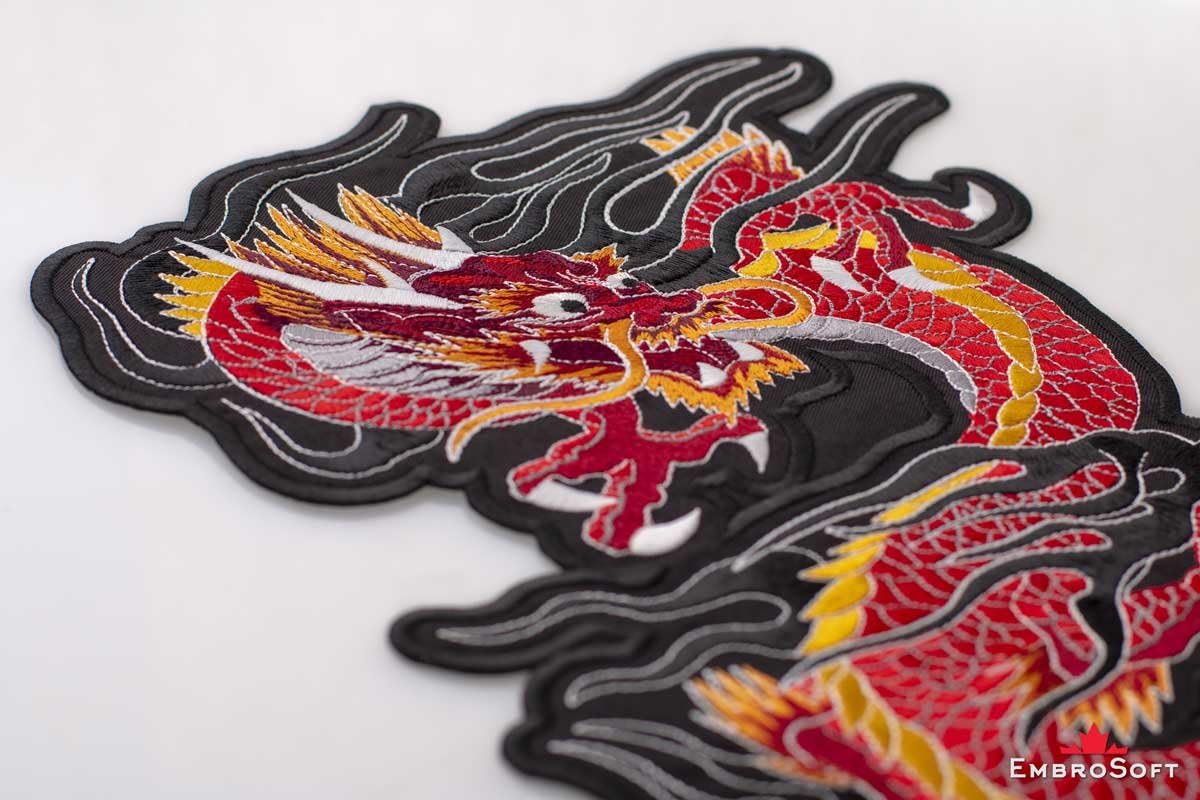 Dragon of the Mountains Embroidered Patch Iron On (7.3" x 11.8", Turned to the Right Side)