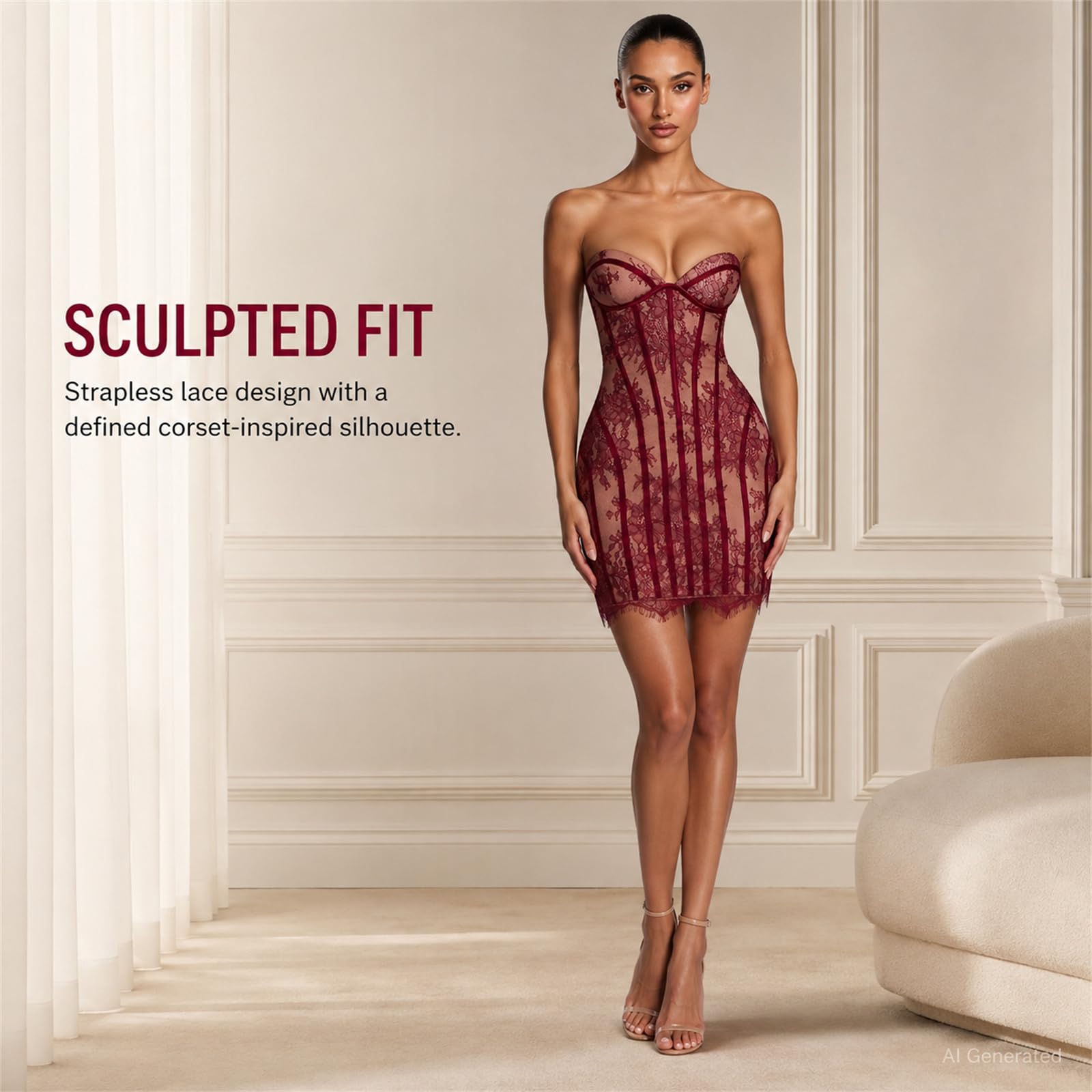 Damska bielizna sukienka bez ramiączek koronkowy gorset bodycon mini
