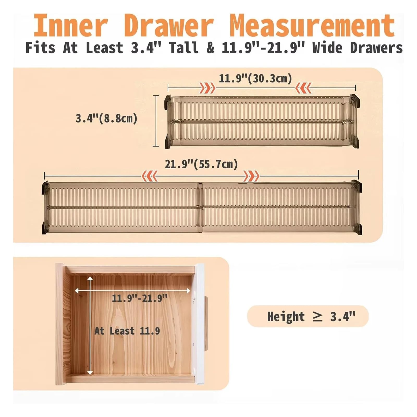 Schubladenteiler, verstellbare Länge von 28 bis 53,5 cm, Küchenaufbewahrung, Organizer, Kunststoff, transparent,(8 Set)