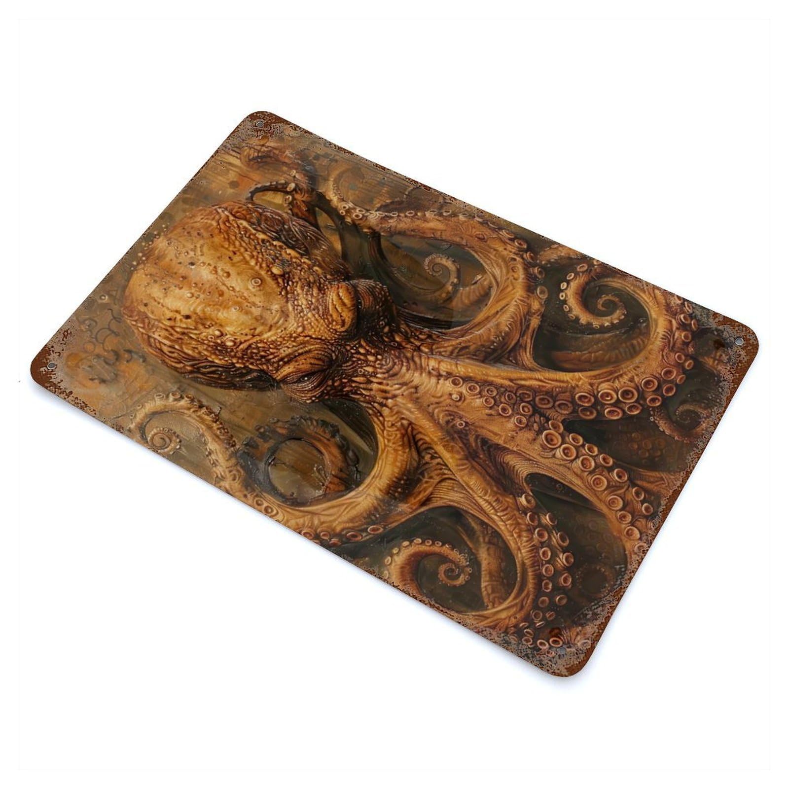Rust Effect Ethereal Kraken Rusty Metal Tin Sign 11.8"x7.9", Rustic Home Decor for Bistro, Counter And Cafe Decor