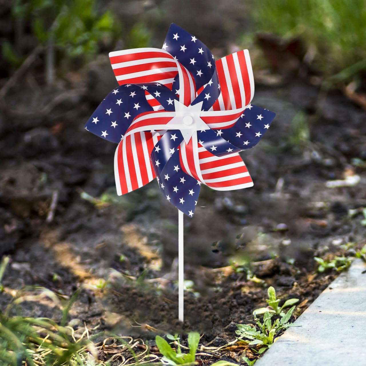 6Pcs Patriotic Flag Pinwheels Garden Windmill Decor 8-Inch Outdoor Yard Spinners for 4Th of July Celebration - Image 2
