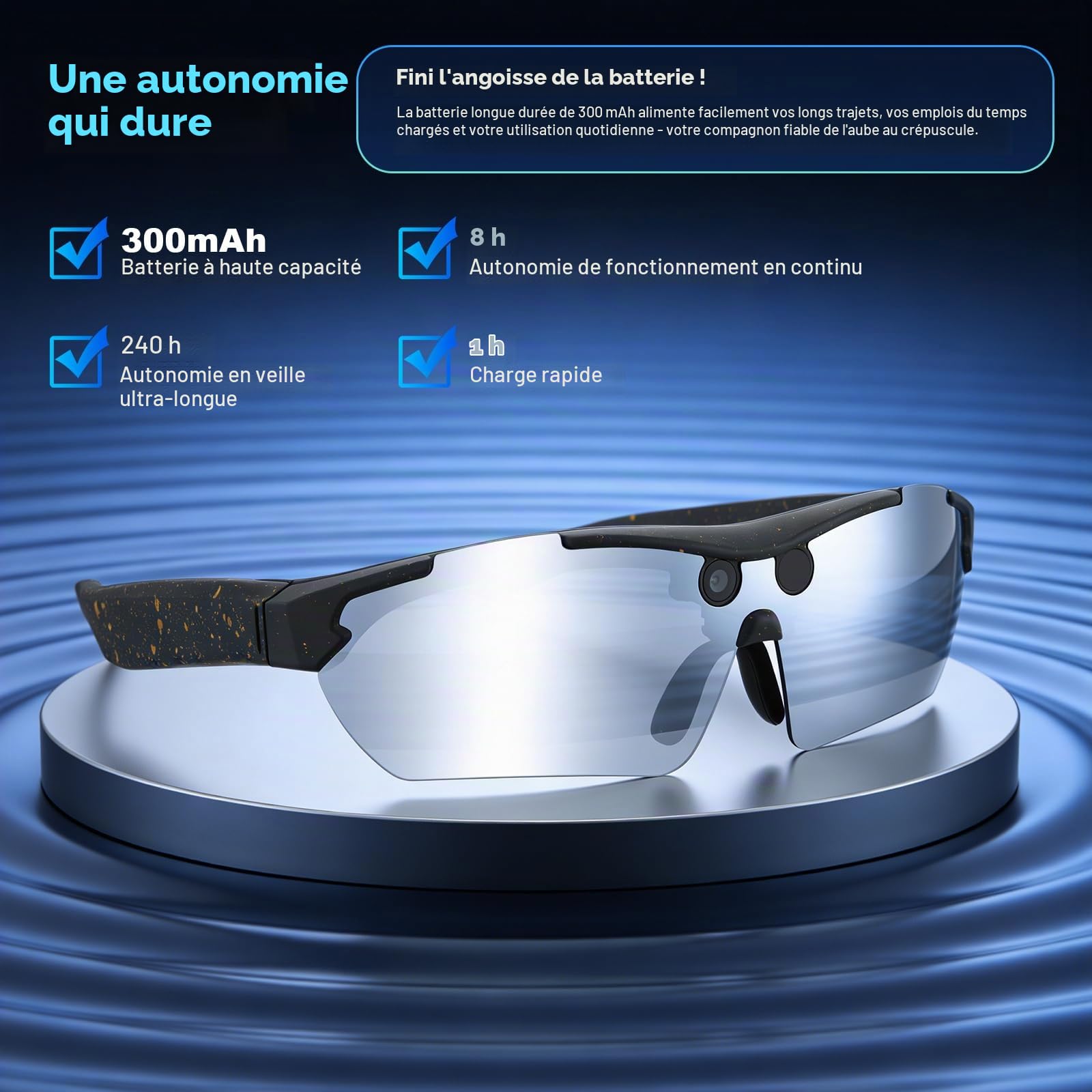 AI Lunettes intelligentes avec caméra, lunettes de sport avec caméra, mini caméra d'action, 1080p HD, petite caméra vidéo, lunettes d'enregistrement vidéo, prise en charge de la photo pour