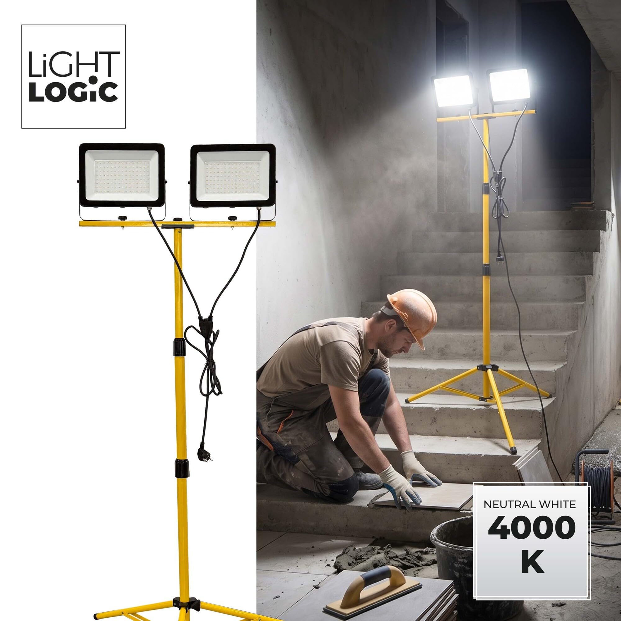 2x100W Projecteur de Chantier LED avec Trépied, 16300LM