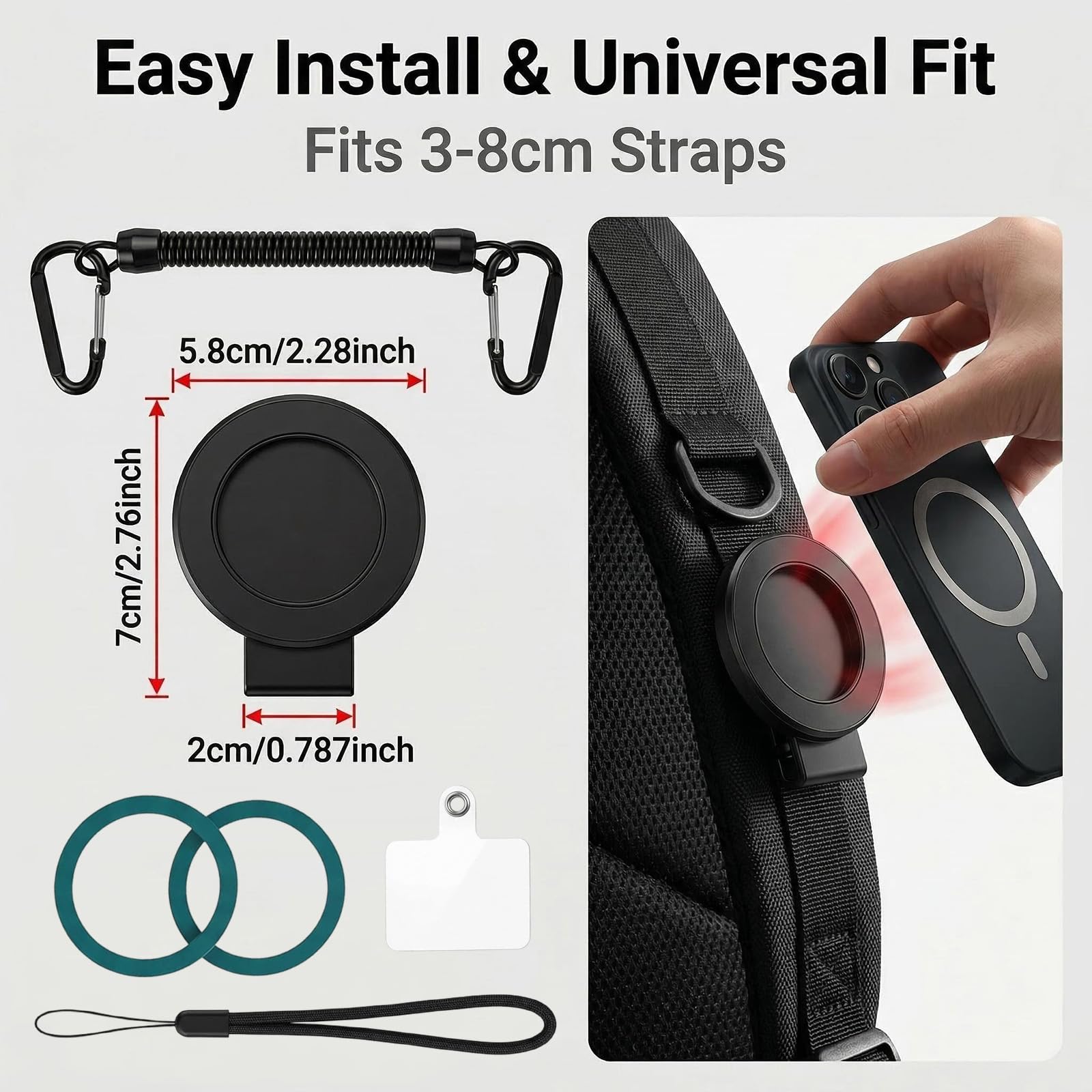 Clip magnético para teléfono móvil, soporte magnético con pinza de fijación en correa de mochila, ideal para senderismo y actividades al aire libre