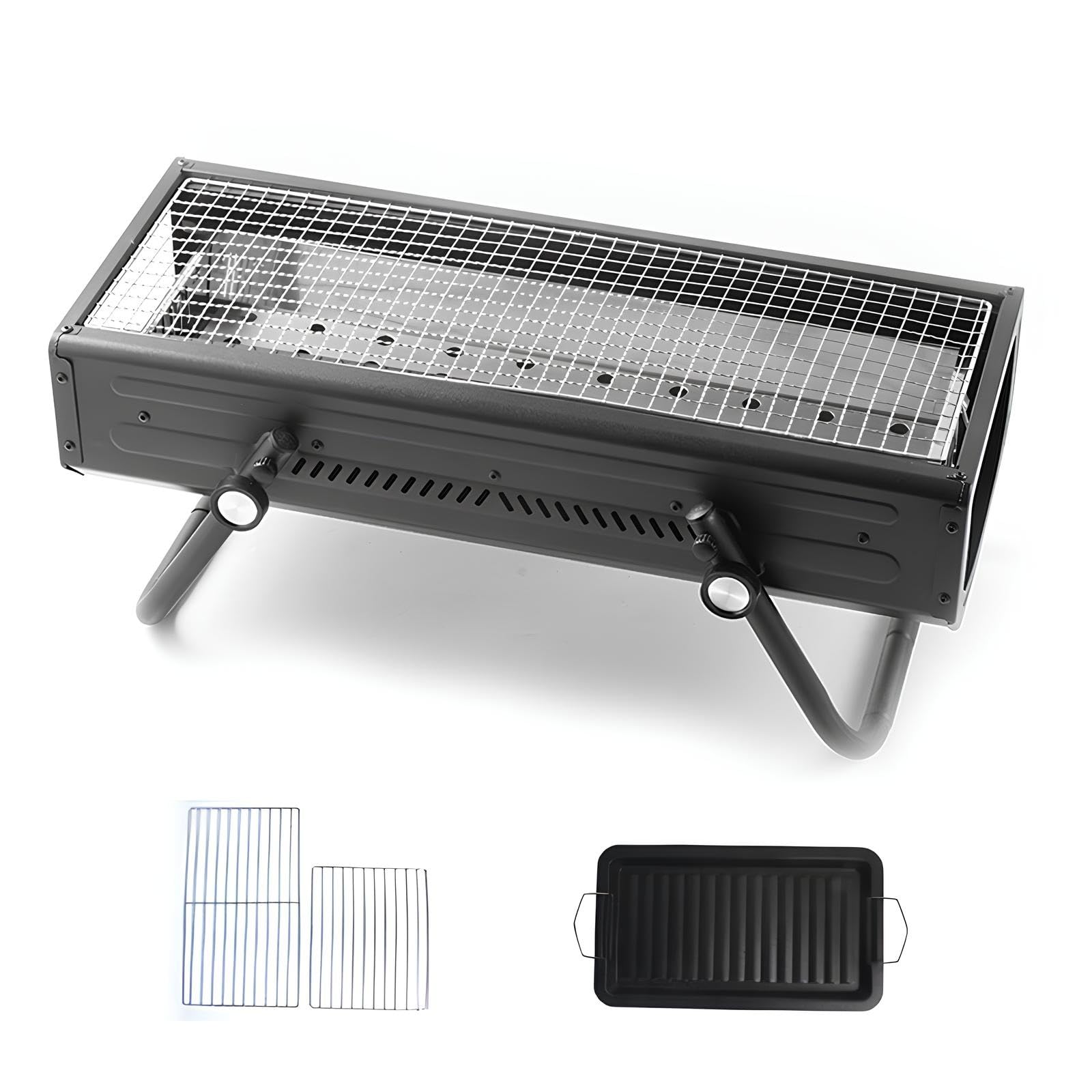 Griglia a carbone portatile con gambe pieghevoli, facile da pulire, vassoio rimovibile per carbone perfetto per cucinare all'aperto, ideale per 4 7 persone, barbecue compatto nero