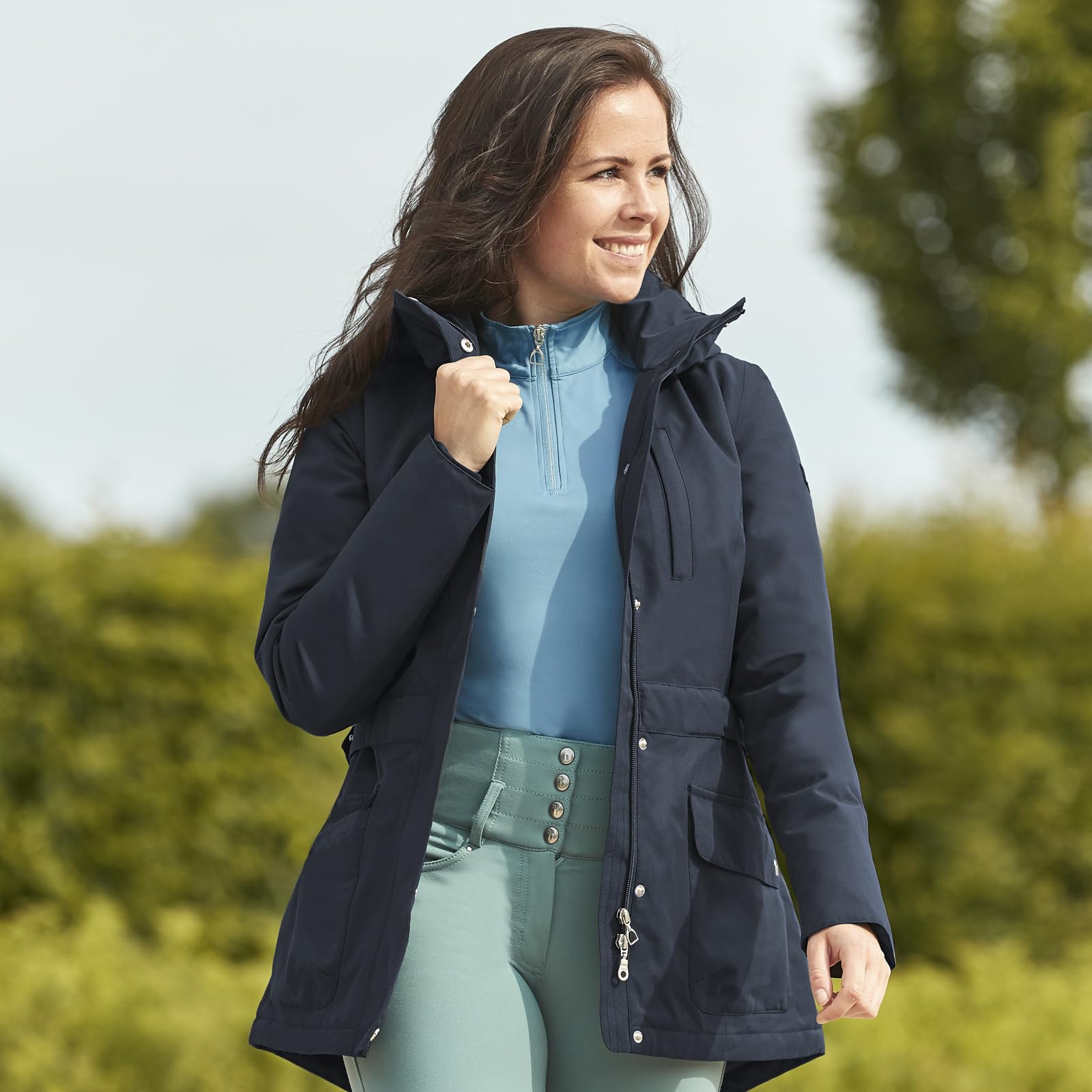 HORZE Damen Reitjacke Jadine, leichte Winterreitjacke wasserdicht und atmungsaktiv, Blau, 44