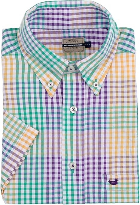 Amazon.com: Everett Gingham SS Dress Shirt, Purple Green and Gold 