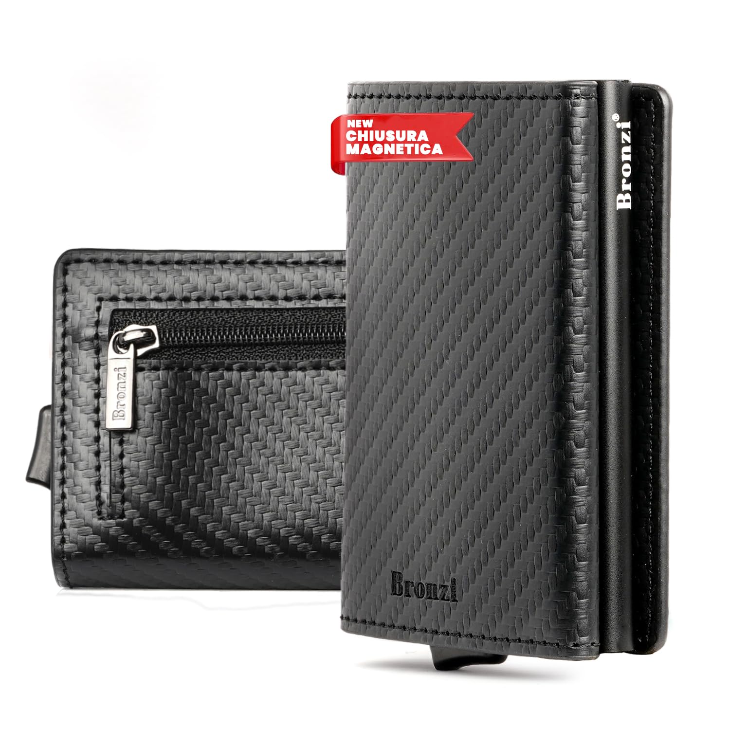 Bronzi® Portafoglio Uomo Slim Piccolo | Portacarte Uomo Donna Portatessere Porta Carte Di Credito | Portafogli Mini Protezione (𝐌𝐀𝐆𝐍𝐄𝐓𝐈𝐂 𝐂𝐀𝐑𝐁𝐎𝐍, 𝐌𝐀𝐆𝐍𝐄𝐓𝐈𝐂 𝐂𝐀𝐑𝐁𝐎𝐍)