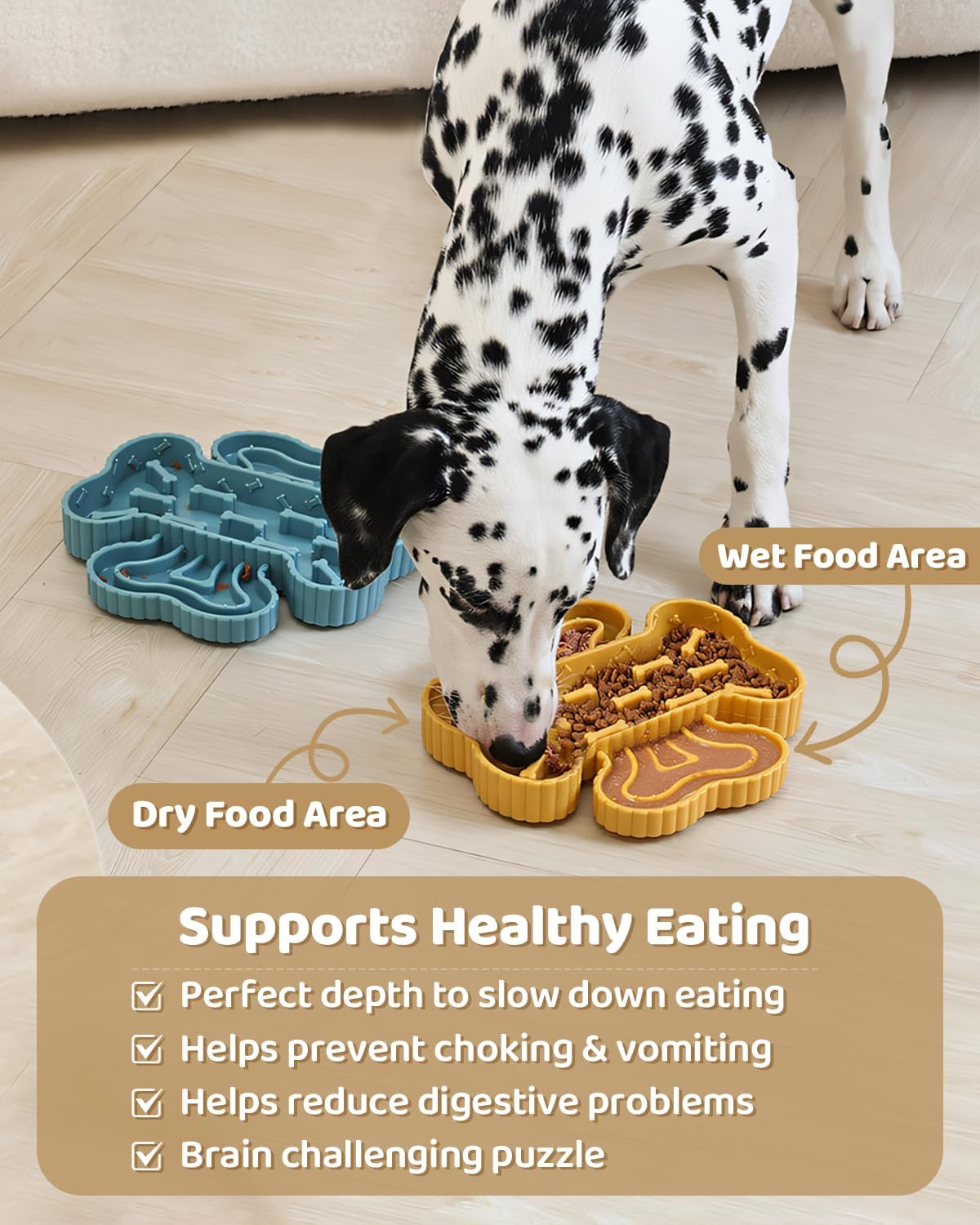 Healthy Slow Feeder Dog Bowl for Fast Eaters - Anti-Gulping Puzzle Feeder with Strong Suction Cups, BPA-Free Pet-Safe Bowl, Dry/Wet Food Compatible for Dog&Cat Yellow (Prevents Bloat & Indigestion)