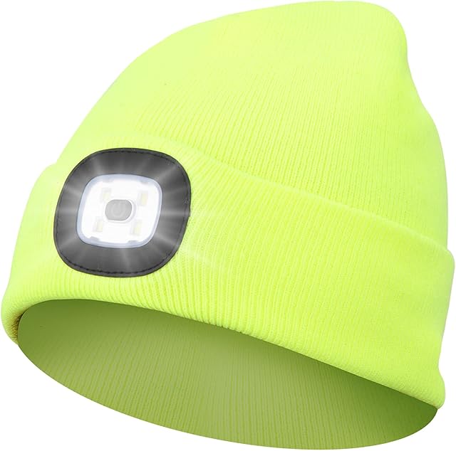 Abbicen Beanie Hat with Light Unisex Winter Headlight Hats LED USB Rechargeable Torch Cap Headlamp Flashlight Head Gift for Women Men