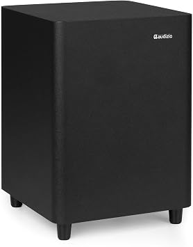Audizio SW65C Active HiFi Subwoofer, 65W RMS, Down-Firing 16.5cm Driver, Class-D Amplifier, RCA/Aux Input, Adjustable Crossover, Home Audio & Cinema, Black, Floor-Coupling Design