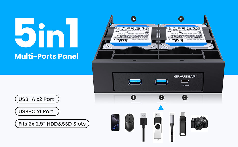 Amazon.com: GRAUGEAR 5.25 Inch Internal USB Hub Front Panel – USB