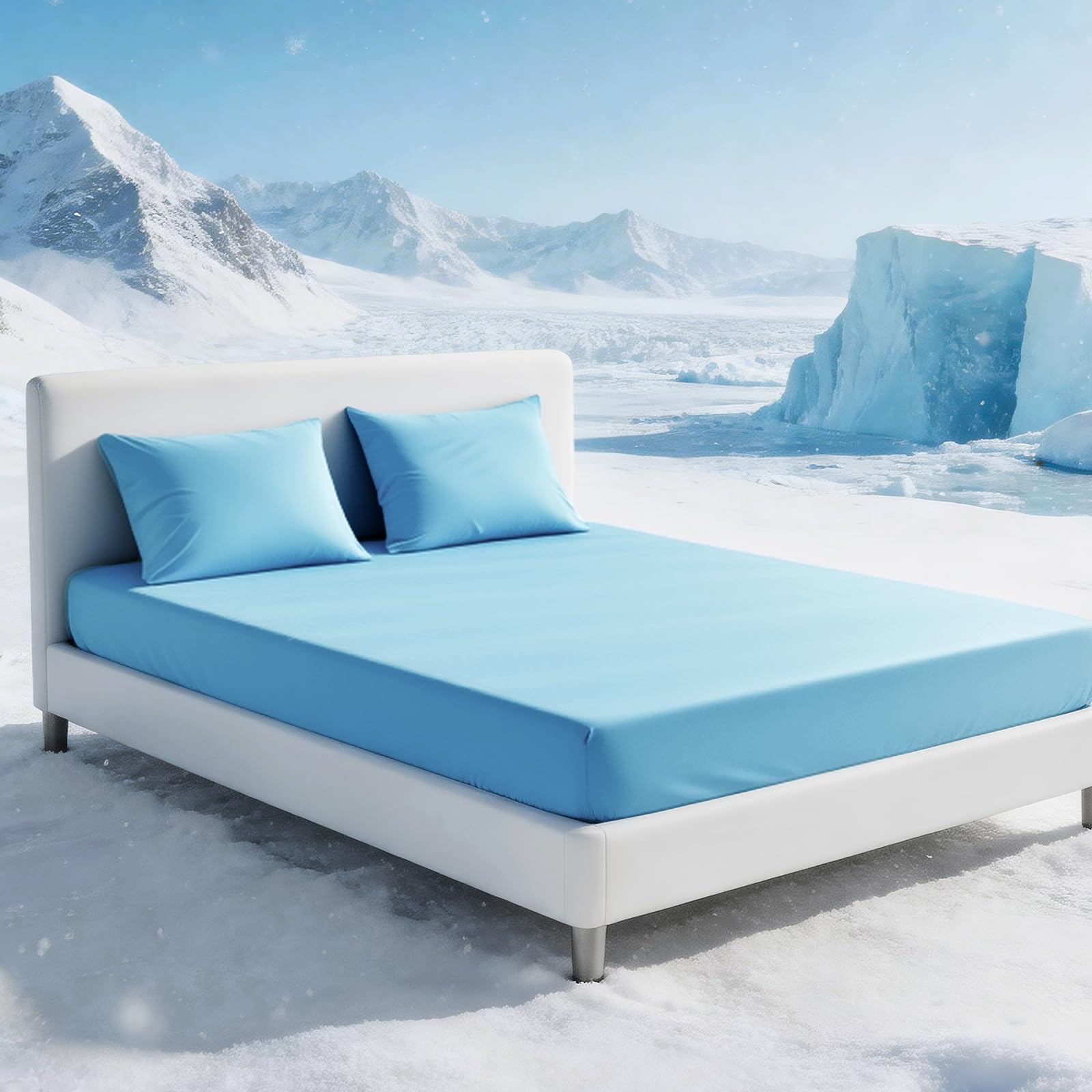 Tokokimo Cooling Bed Sheets 35cm Deep Pocket - Microfiber Blue King Size Fitted Sheet with 2 Pillowcases, Breathable Summer Bed Sheets for Night Sweats, 150x200cm (Fits Mattress Up to 35cm) โ image 1