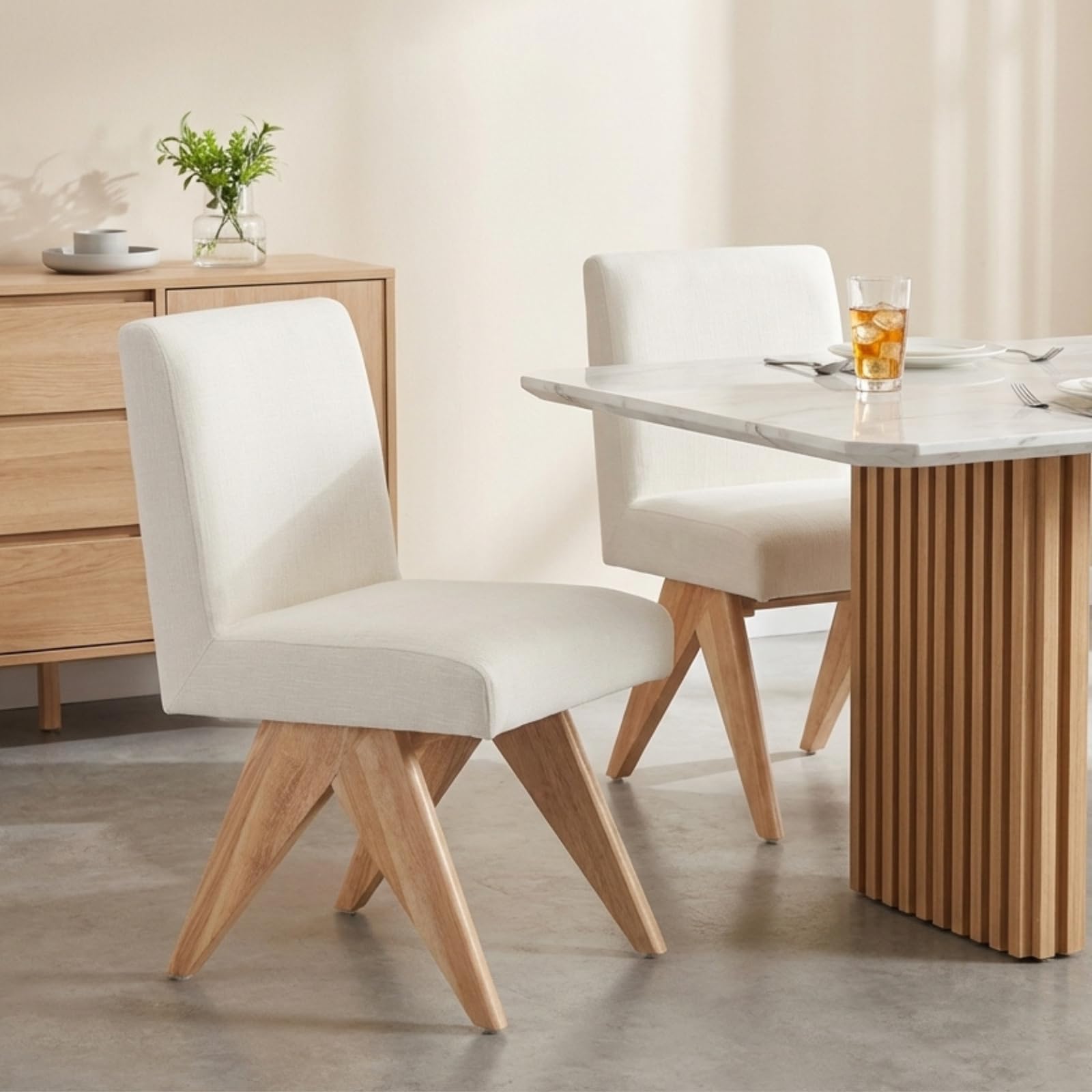 Ya-Home Set di 2 Sedie da Pranzo in Tessuto con Gambe in Legno, Beige