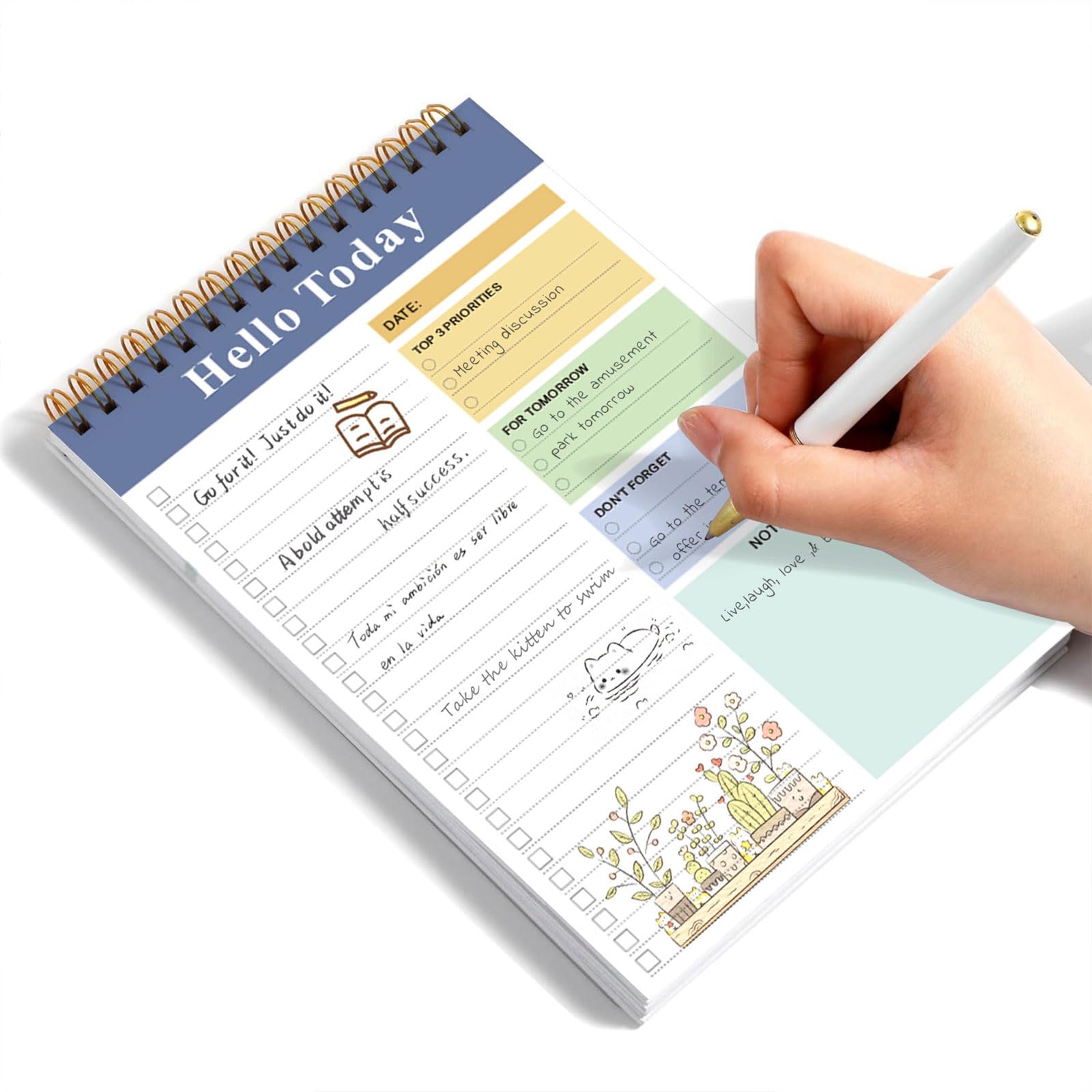 NONGYU Juego de 4 cuadernos de 5 espirales prácticos diarios de papelería, suministros escolares y de oficina