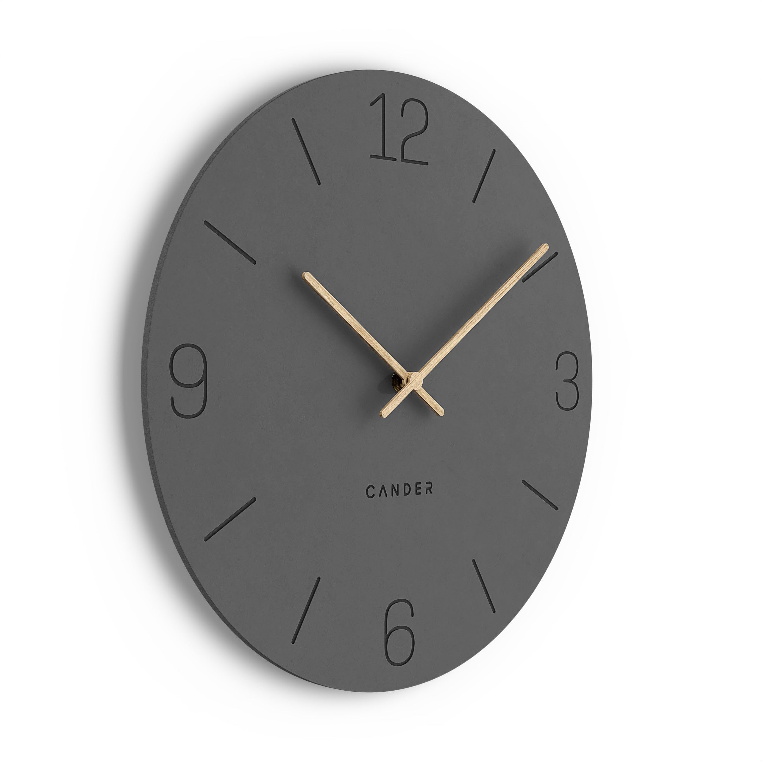 Cander Berlin MNU 2640 D XXL Wanduhr 40 lautlos cm ohne Tickgeräusche analog modern Vintage grau Holz-Zeiger Wohnzimmer groß