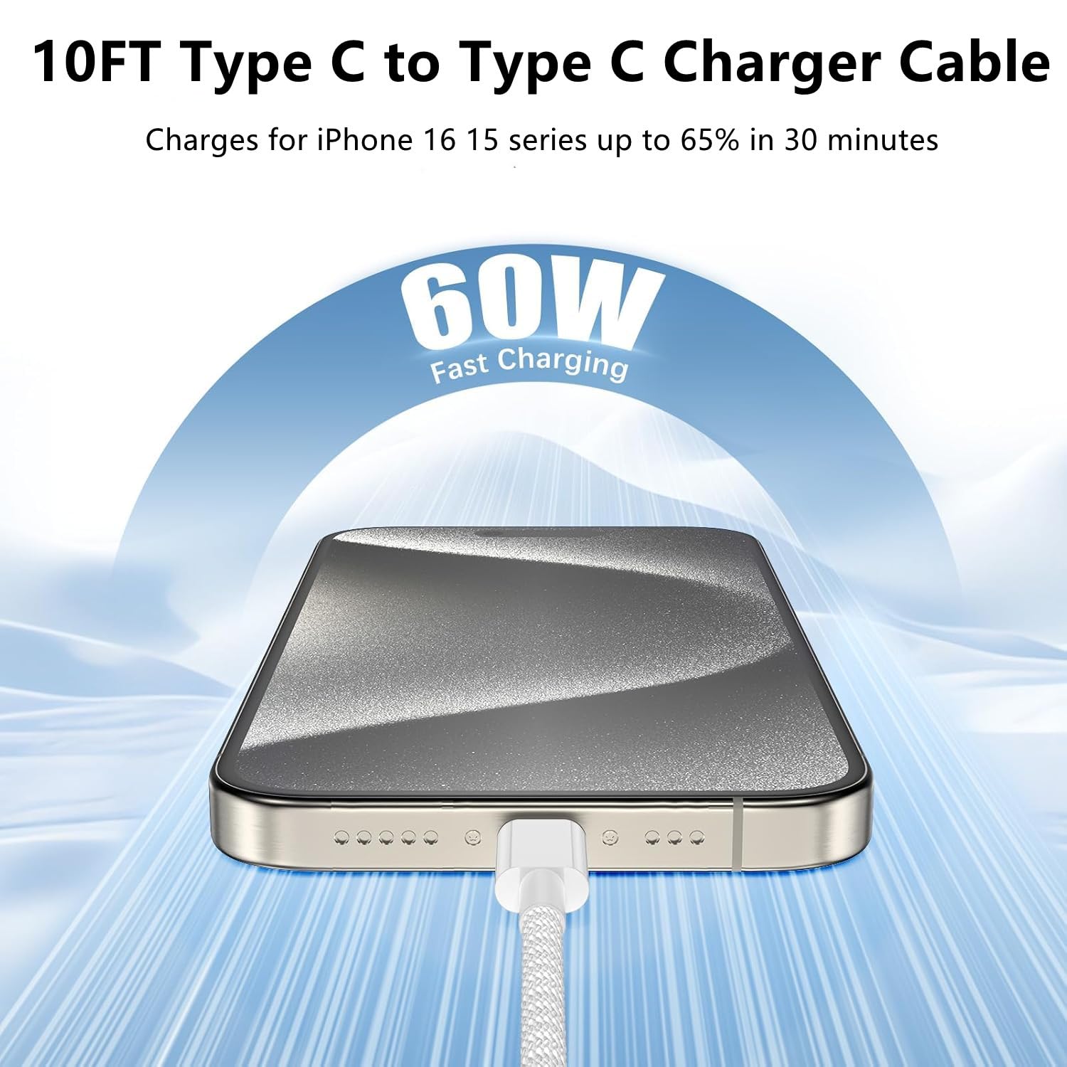 Cable de carga USB C para iPhone 16 15 de 10 pies, cable de carga rápida tipo C a C para Apple iPhone 16 Pro Max/16 Pro/15 Plus/15 Pro Max/MacBook 2021/2020/2019/2018, iPad 12.9/11 pulgadas/Mini/Air