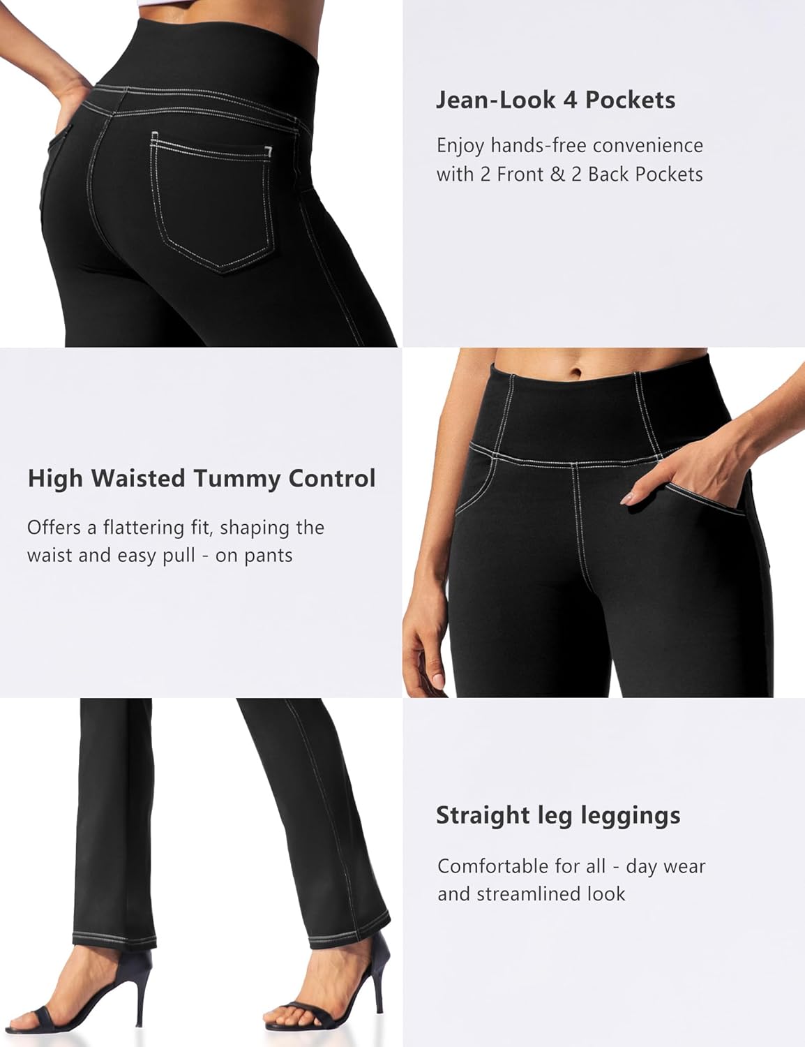 VOOVEEYA Womens Straight Leg Leggings, High Waisted Yoga Pants with Pockets Tummy Control Bootcut Casual Dress Pants - Image 6