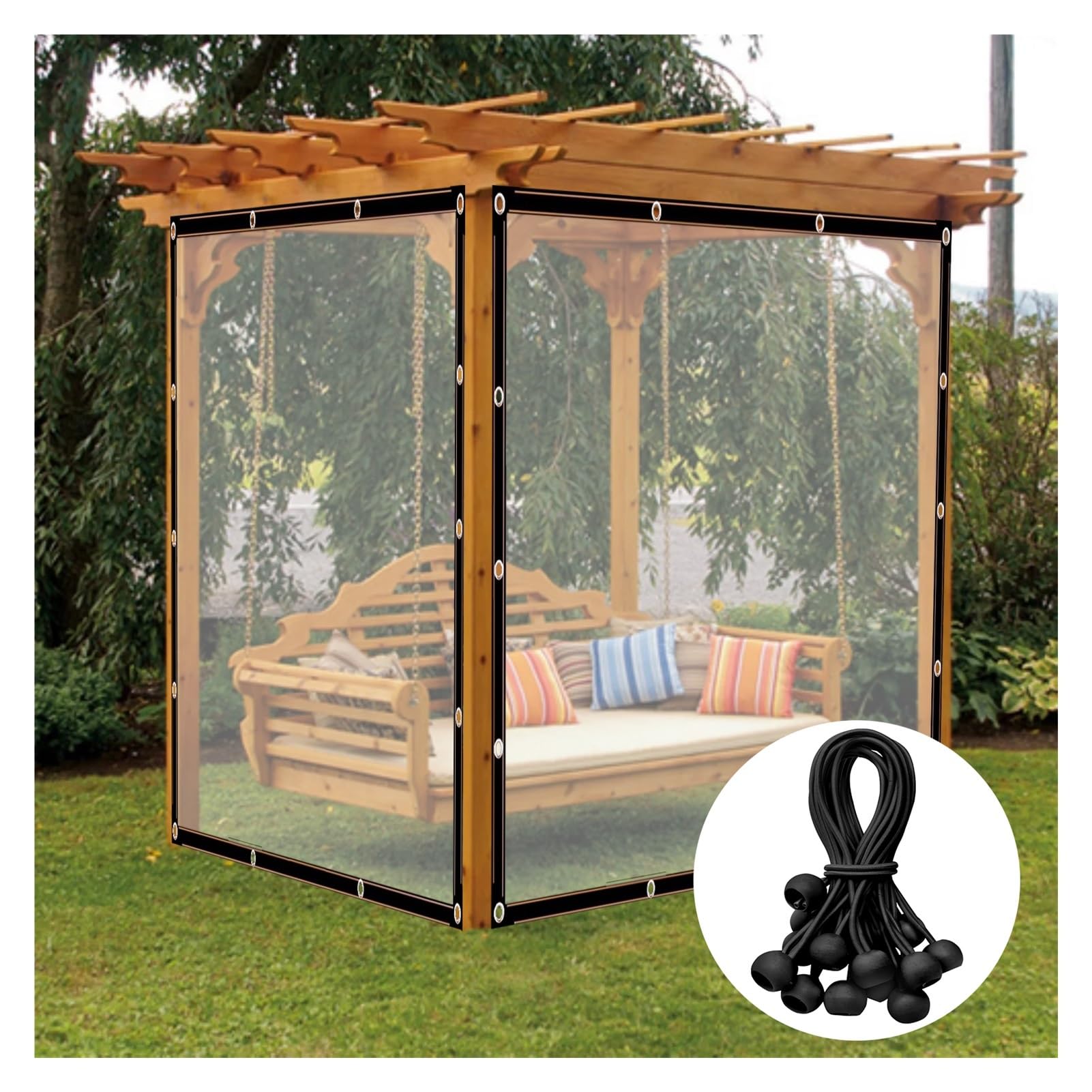 Lona transparente resistente contra lluvia y viento para proteger muebles en la pérgola