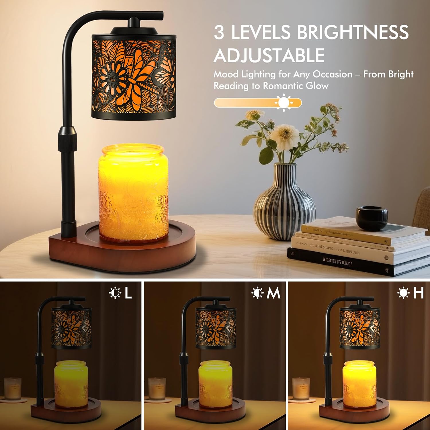 Candle Warmer Lamp with Timer & Dimmer- Electric Wax Melt Warmer with Adjustable Height for Scented Candles, Home Décor Fragrance and House Warming Birthday Gifts for Women Mom