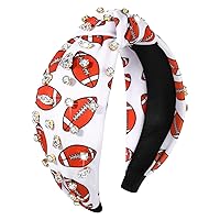 Vista 10 de mokkia Diadema de béisbol con diamantes de imitación anudada para mujer, diadema estampada con nudo superior ancho, diadema adornada con joyas