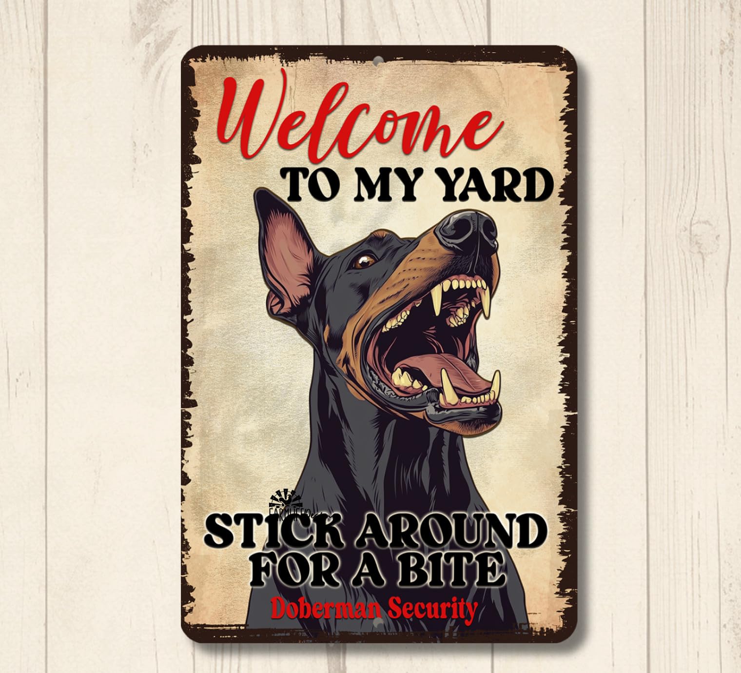 Doberman Welcome to Yard House Sign funny dog security metal tin outside warning home decor