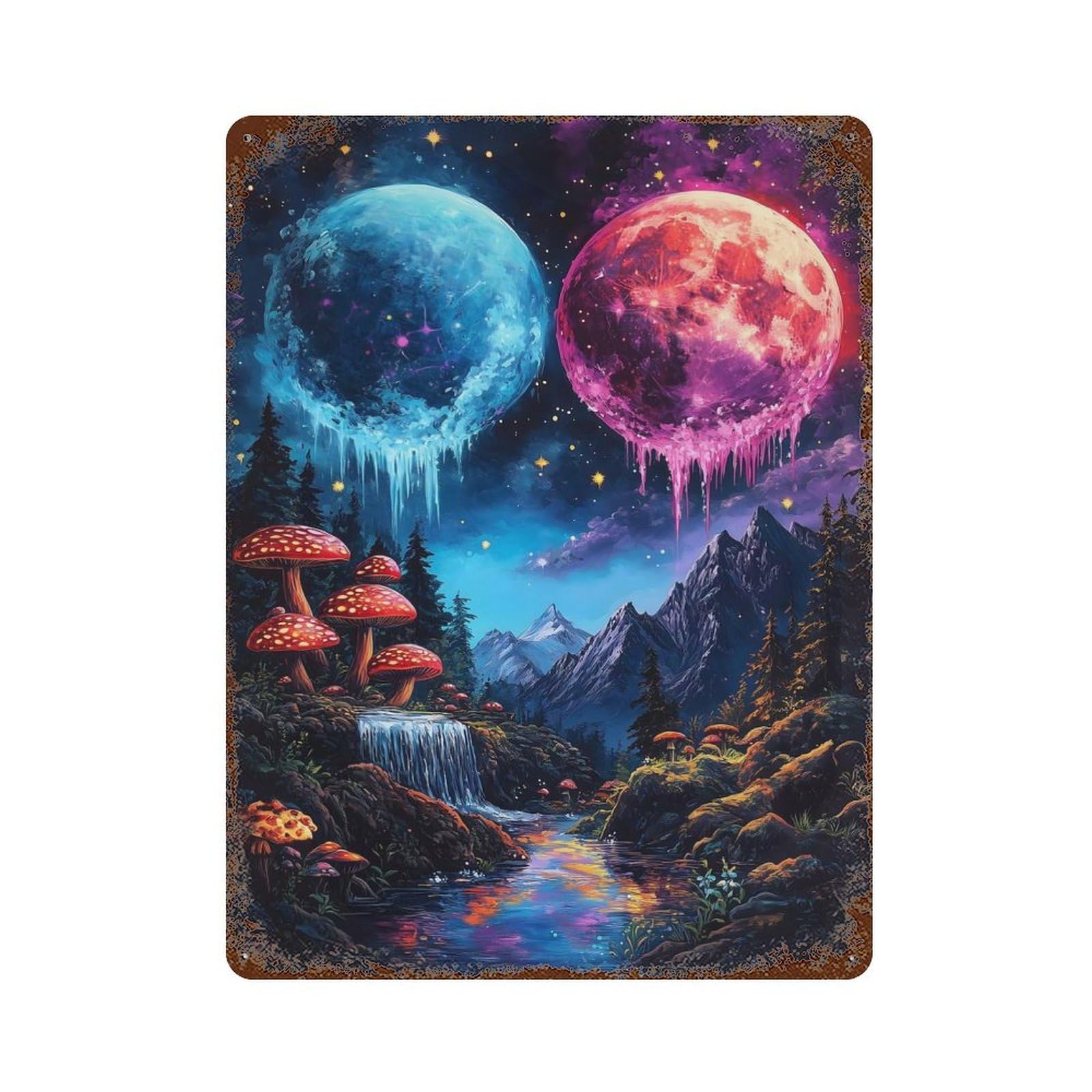 Dreamy Forest with Icy Moons Decorative Tin Sign 15.7"x11.8", Ideal for Cafe, Home Bar And Lounge Decor