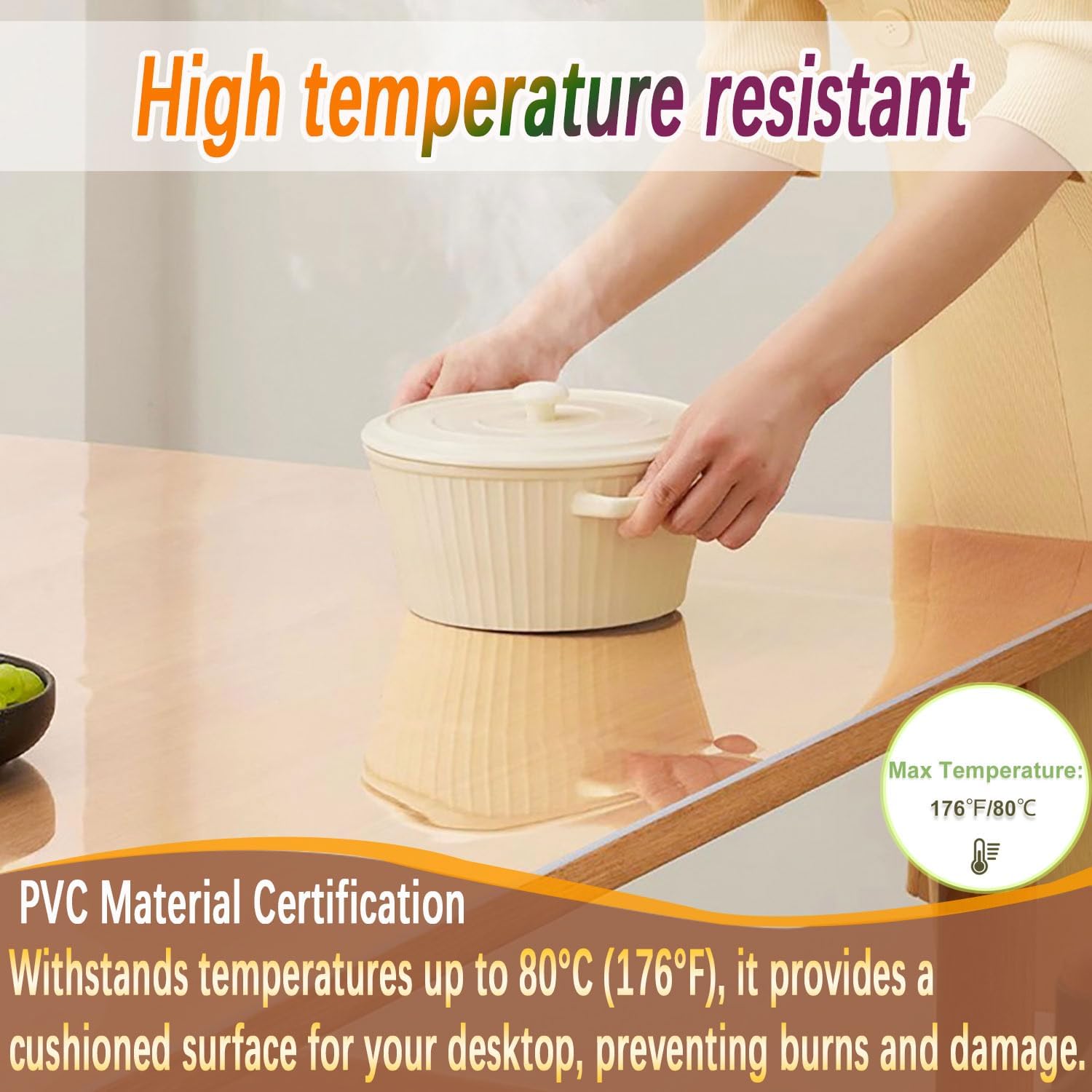 Clear Table Protector 39.37x51.18in/100x130cm Desk Pad, 1.5mm Thick PVC Top Protector, Waterproof Transparent Cover, Plastic Tablecloth for Kitchen Islands, Desks, Countertops
