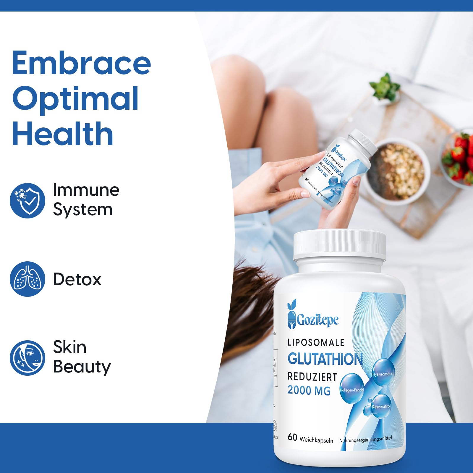 gozitepe liposomal glutathione Liposomal Glutathione Reduces 2000 mg per Serving, Glutathione Supplement with Hyaluronic Acid + Collagen Peptide + Resveratrol, 10x Better Absorption : Amazon.de: Health & Personal Care