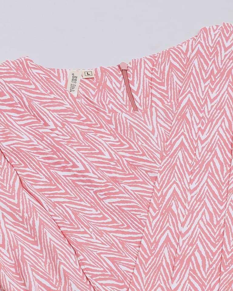 Image of Leriya Fashion Dresses for Women | Fancy Rayon Zig Zag Printed Faux Wrap Western Dress | Fit & Flare Knee Length Dresses for Girls | Loose Narrow Elastic Cuffs Sleeves