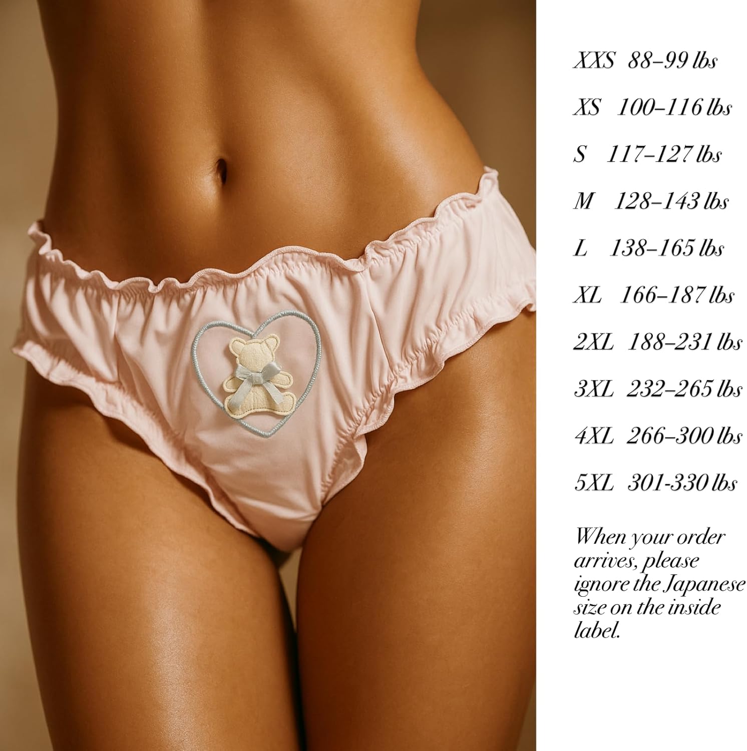 4 Pack Women's Cute Kawaii Underwear - Japanese-Style Ruffled Briefs with Bowknot & Bear Design, Comfortable Panties for Eve