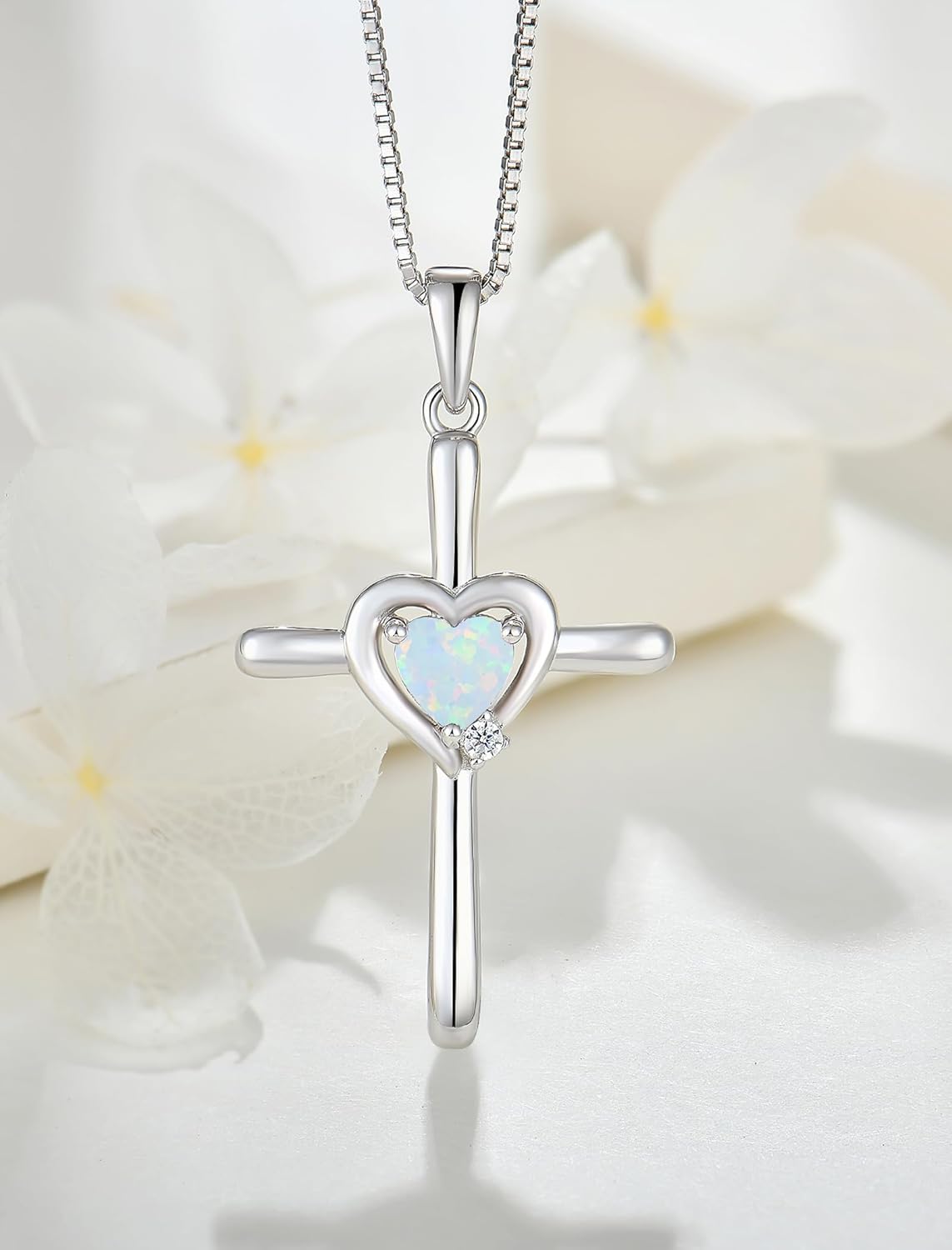 Cross Necklace 925 Sterling Silver Religious Pendant Crucifix Heart Birthstone Jewelry - Image 4
