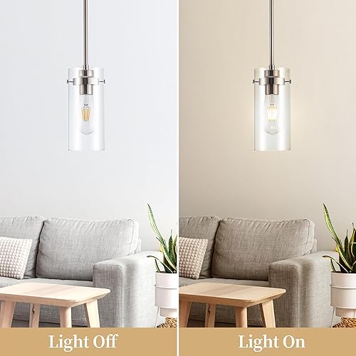 Miniatura 5 de Lámparas colgantes, acabado de níquel cepillado, luces de cocina de techo, luces colgantes de vidrio transparente, isla de cocina