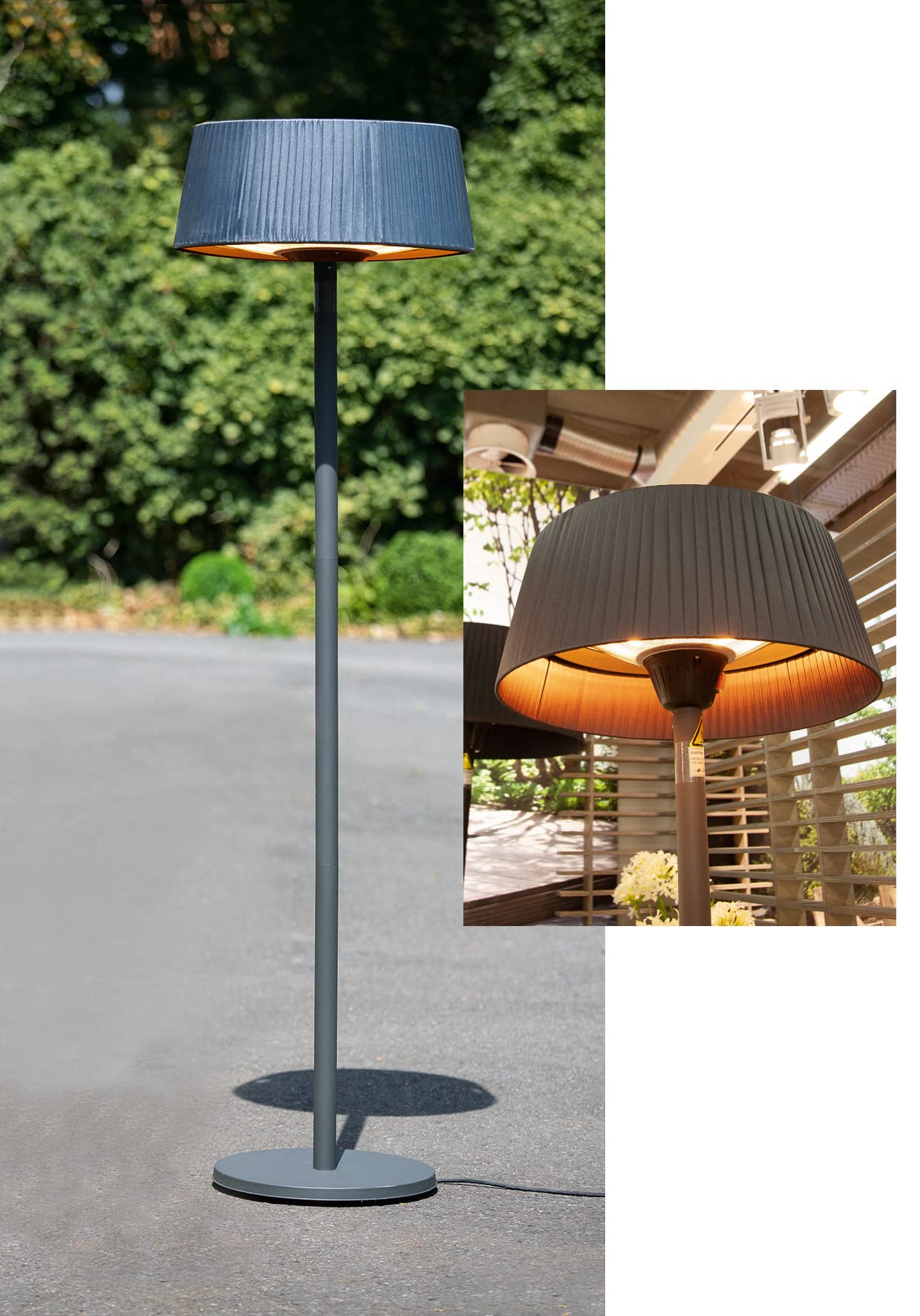 Stufa elettrica in metallo, altezza 202 x 74 cm, per terrazze, riscaldamento a fungo, da pavimento, ecologica, per esterni, terrazze, balcone