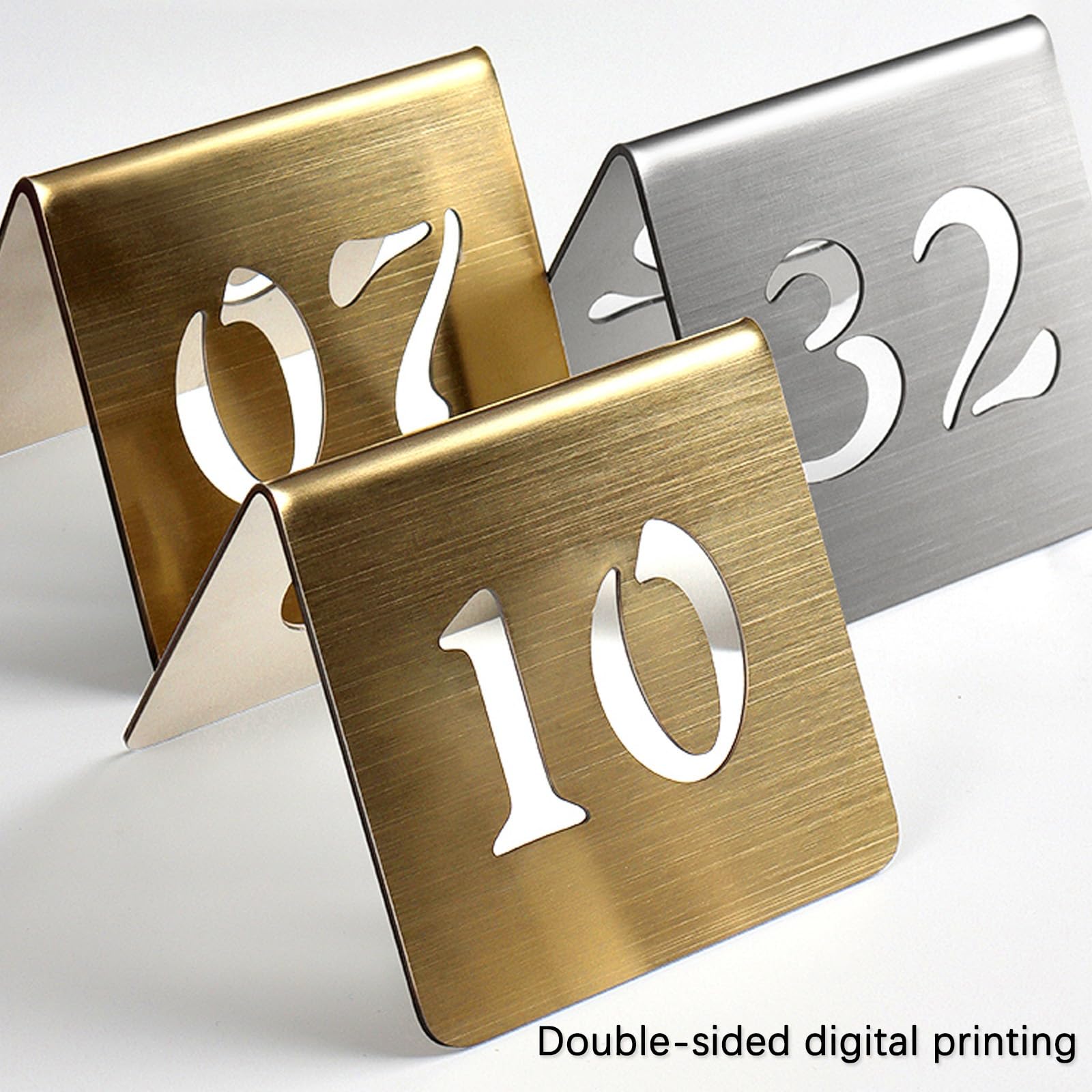 Edelstahl Tischnummern Hochzeit Sitzplan Tischkarten Table Numbers Sitzplan Hochzeit, Platzkarten Tischnummernkarten Doppelseitige Table Numbers für Bankette, Cafés, Restaurants(Gold-8cm,1-10)