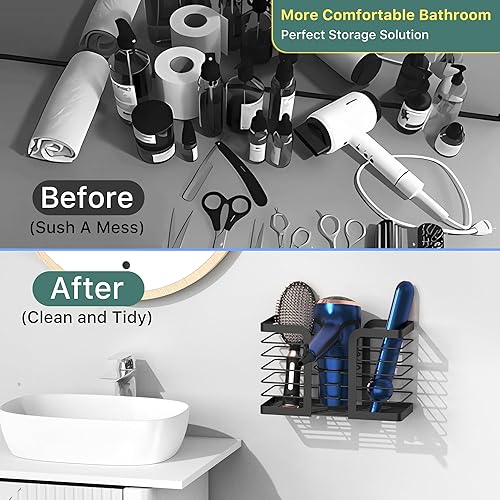 Miniatura 4 de YIGII Soporte para secador de pelo, organizador de herramientas para el cabello, soporte para secadora de pelo, soporte de pared para baño, cesta