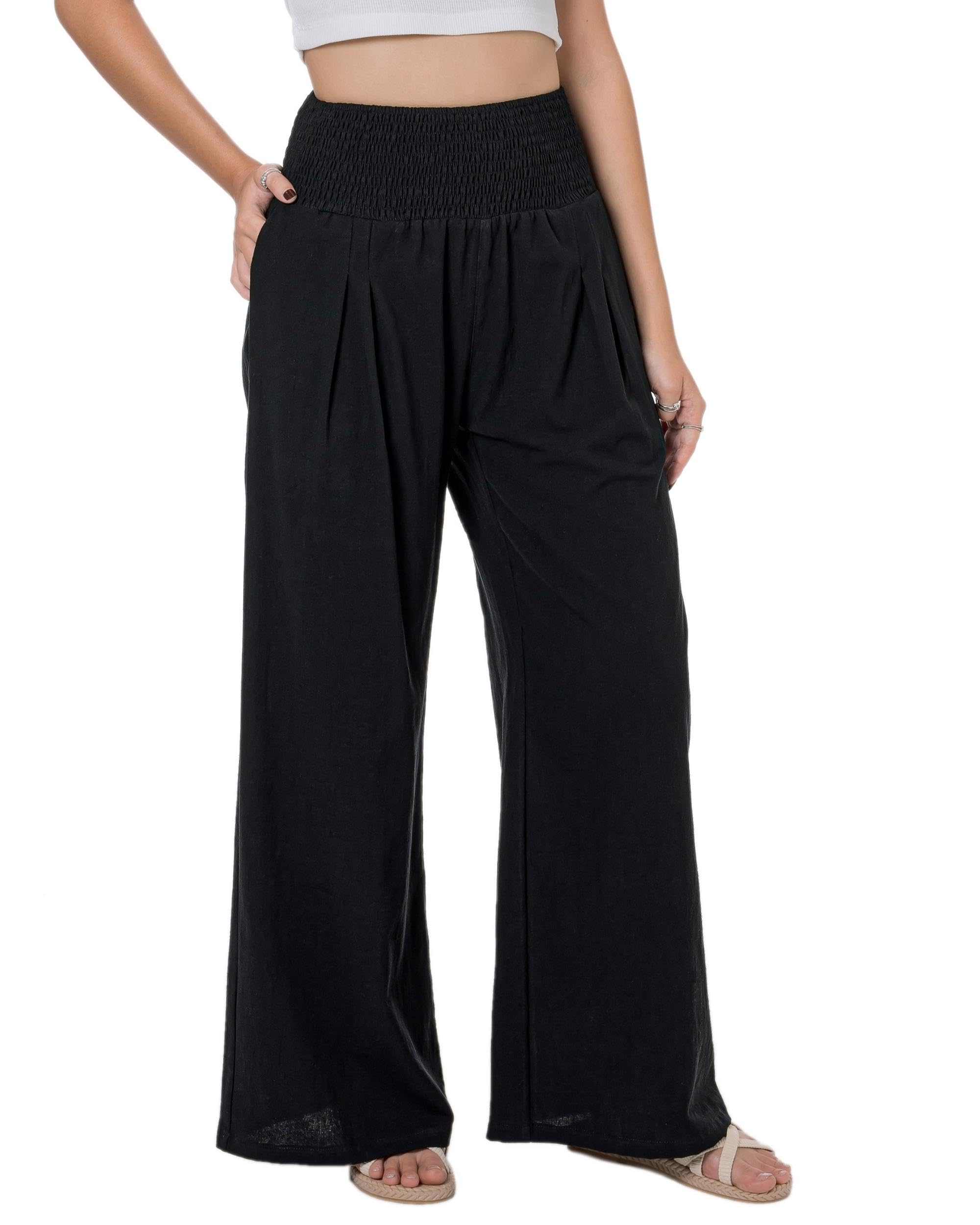 LOFBAZ Women Summer Flowy Cotton Linen Palazzo Wide Leg Pants Beach High Waisted Trousers Boho Long Lounge Pant