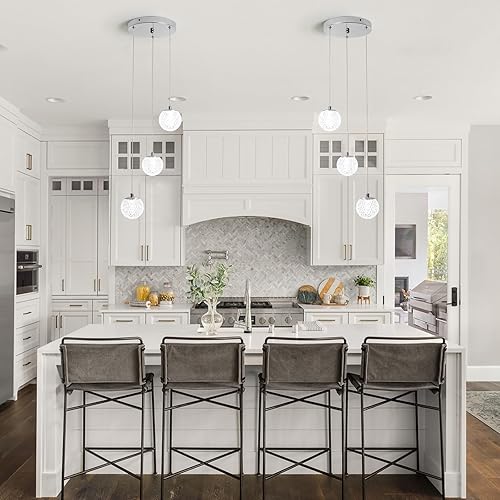 Miniatura 3 de Luces colgantes de cristal cromado de 5000 K, luz blanca, 3 luces LED modernas de níquel cepillado para colgar en el techo, iluminación colgante de